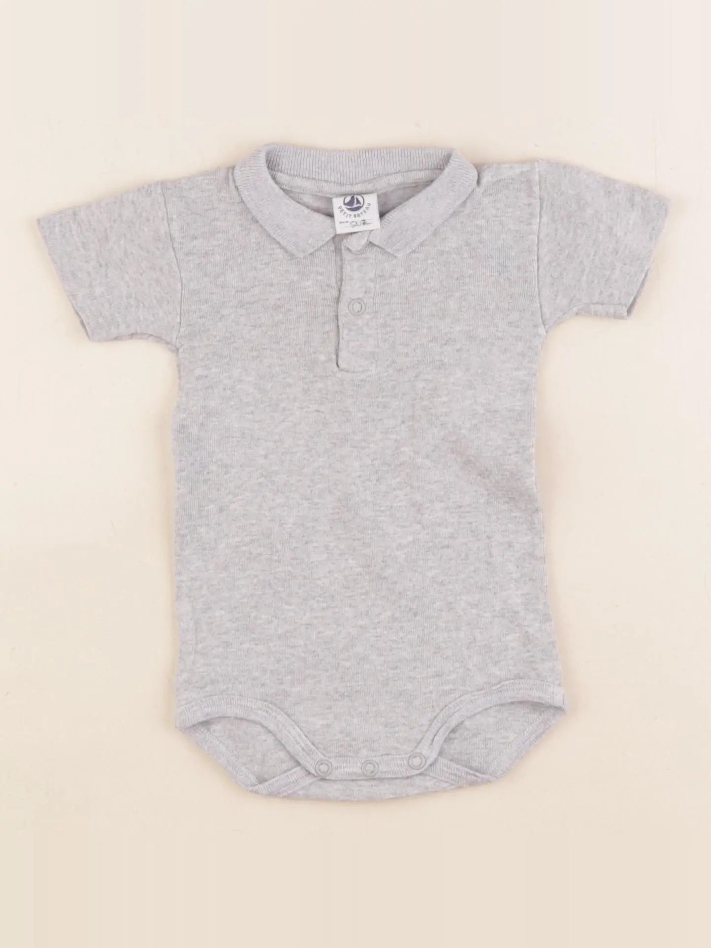 Petit Bateau - body à col gris - 3 mois