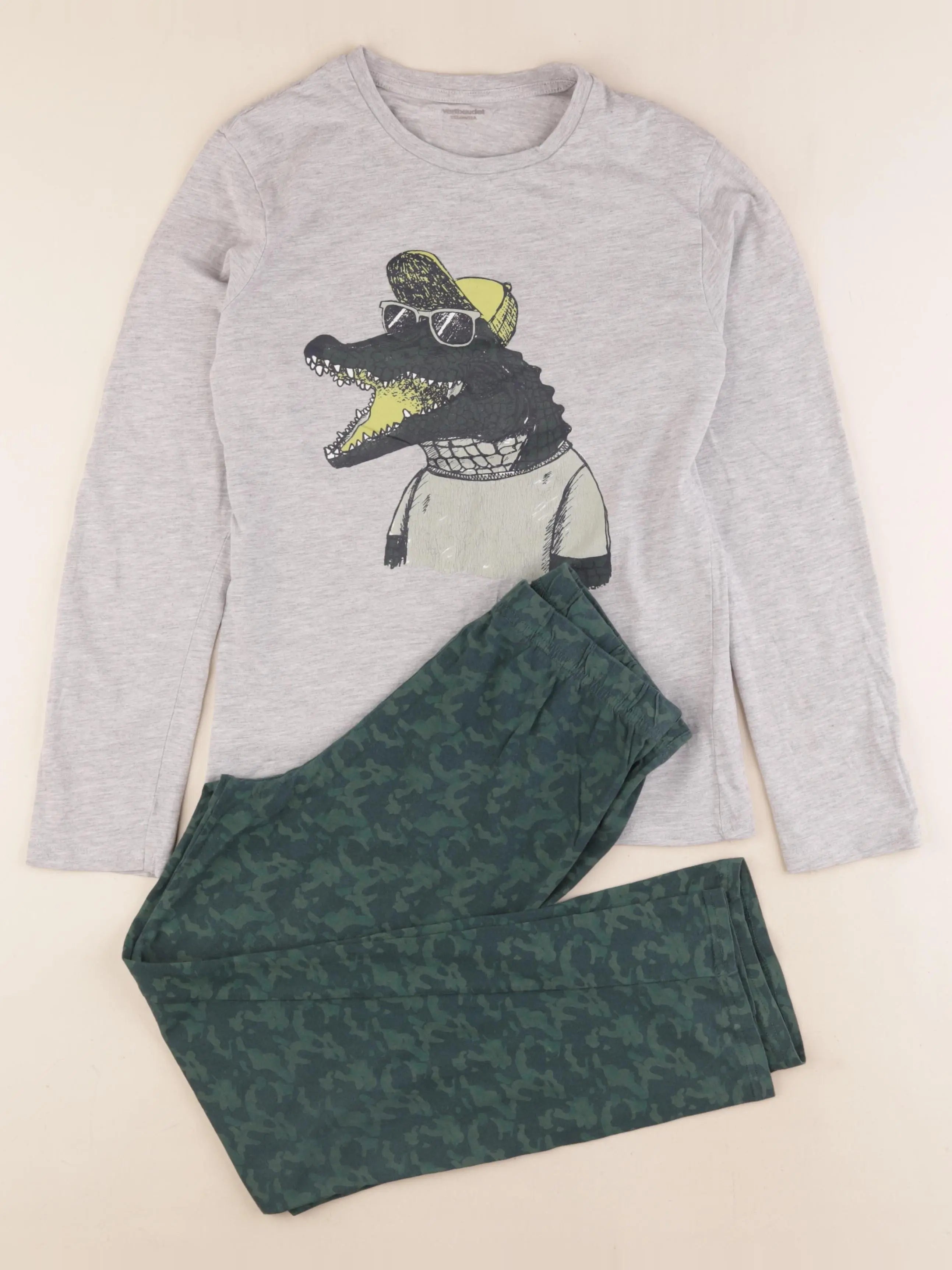 Vertbaudet - pyjama coton vert, gris - 12 ans