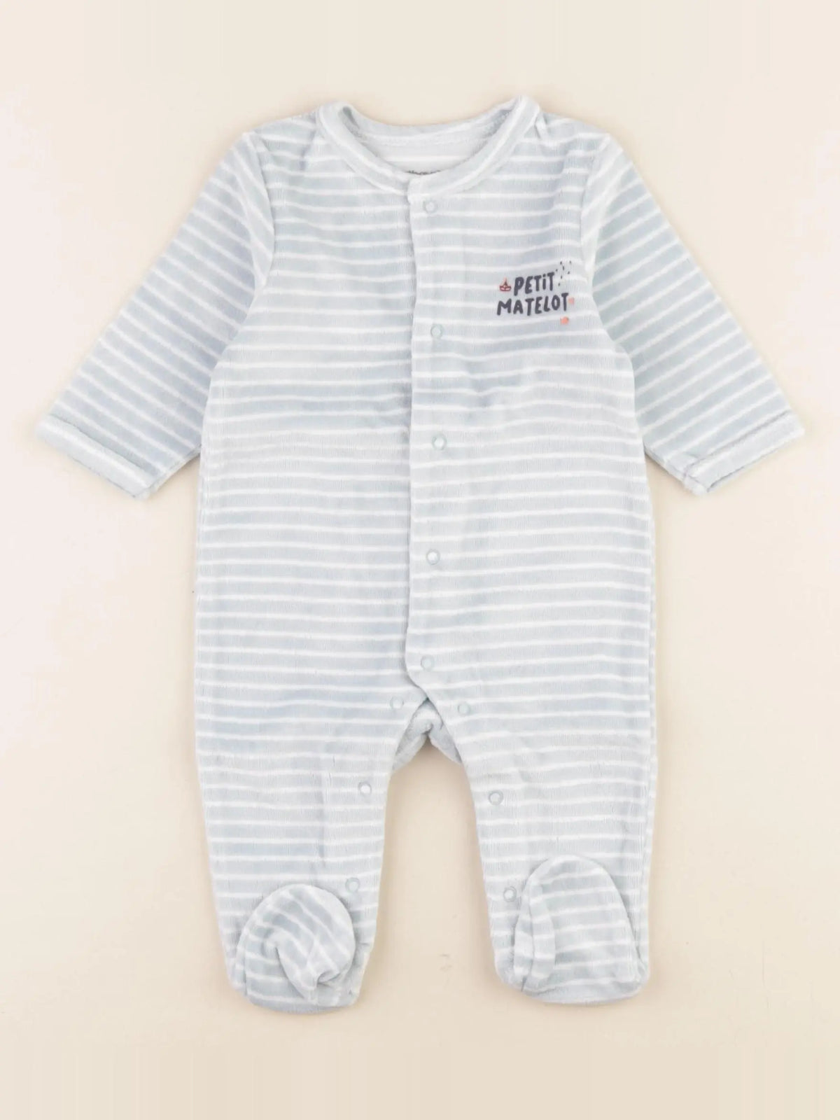Vertbaudet - pyjama velours bleu, blanc - 3 mois