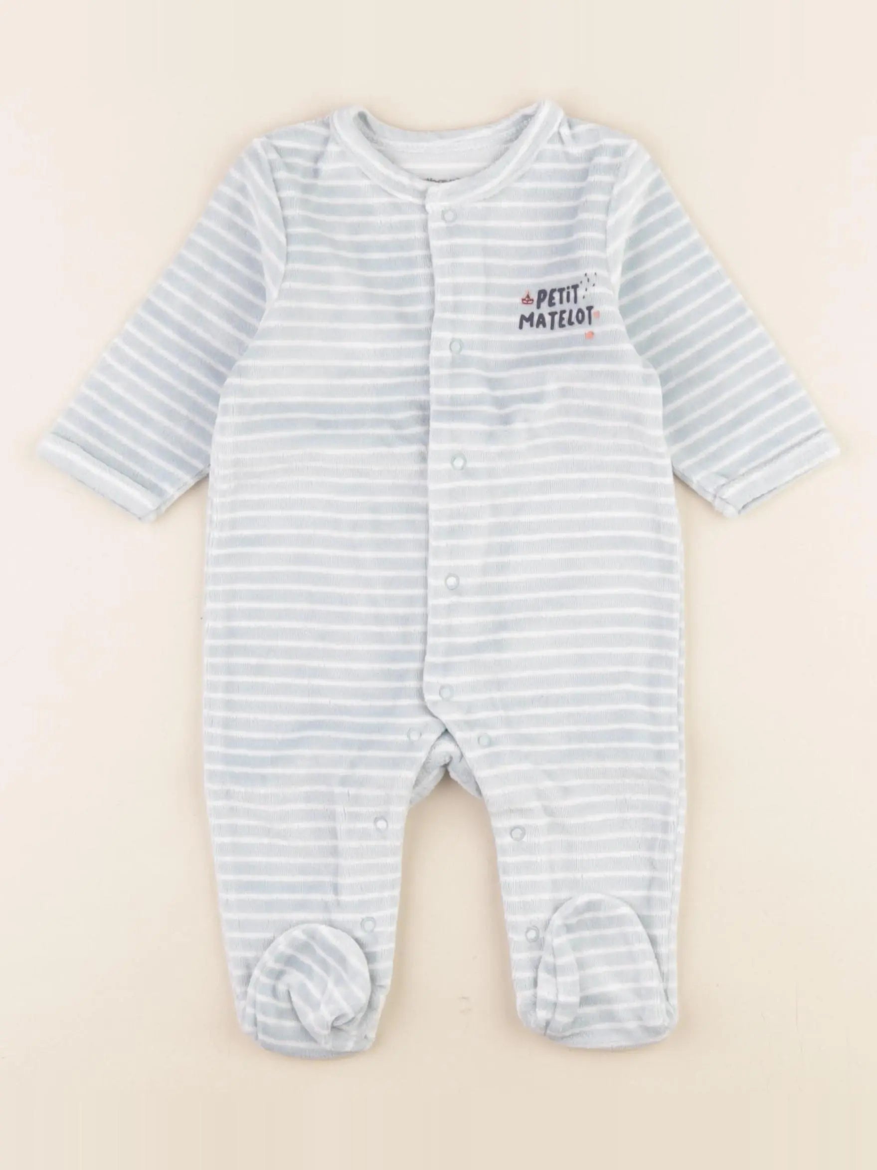 Vertbaudet - pyjama velours bleu, blanc - 3 mois