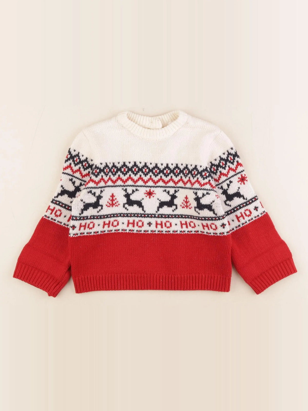 Vertbaudet - pull beige, rouge - 18 mois