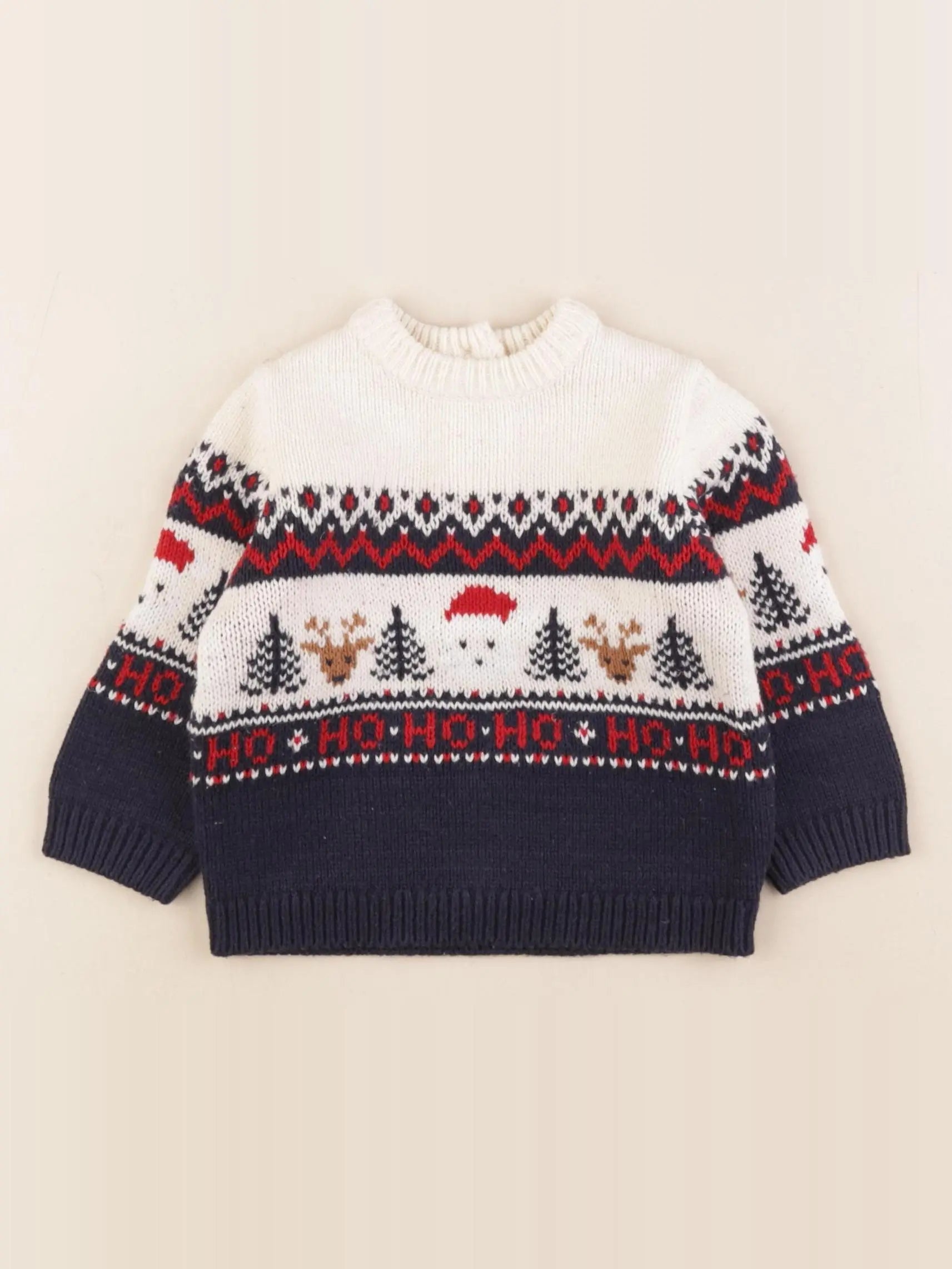 Vertbaudet - pull beige, bleu - 6 mois