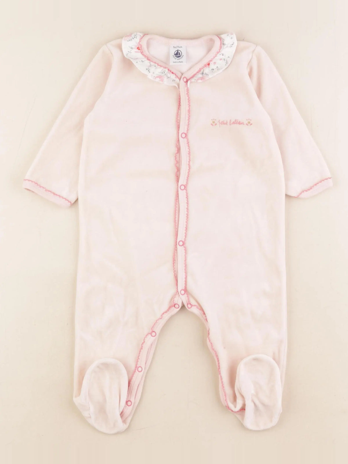 Petit Bateau - pyjama velours rose - 9 mois
