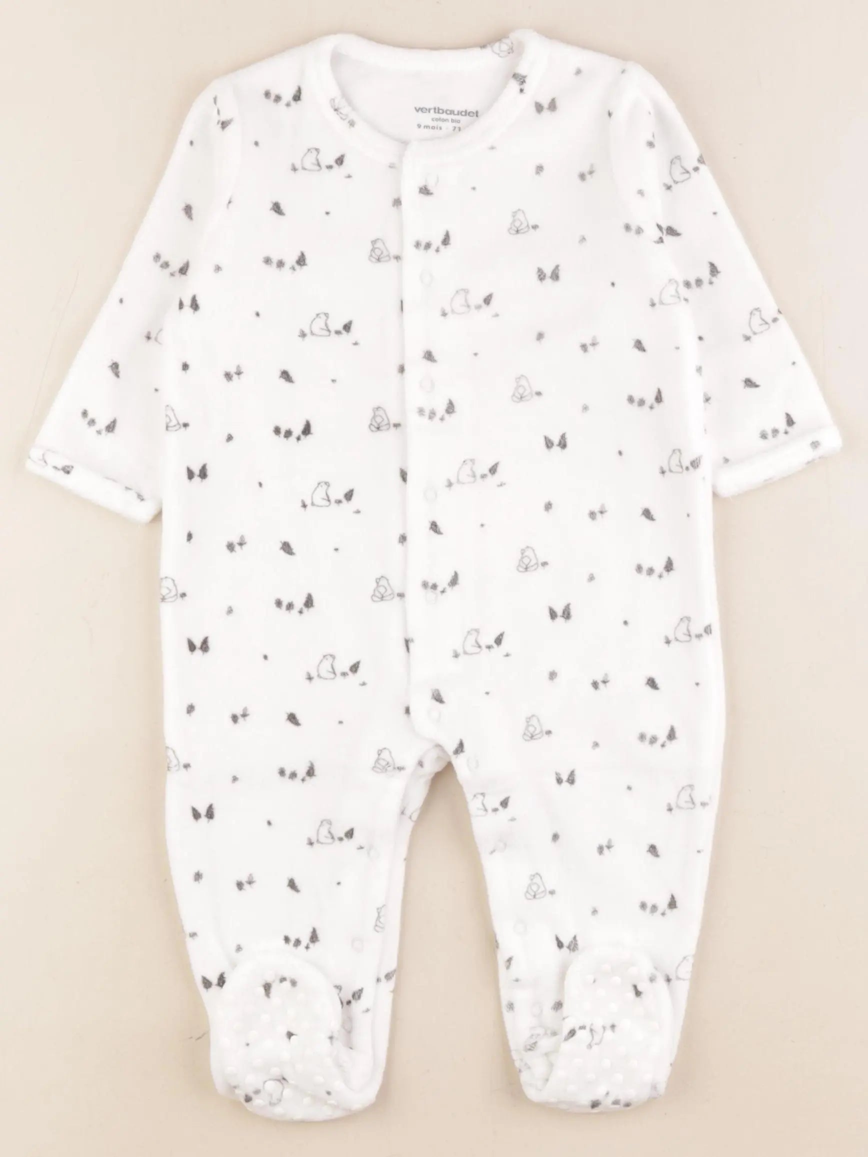 Vertbaudet - pyjama velours blanc, gris - 9 mois