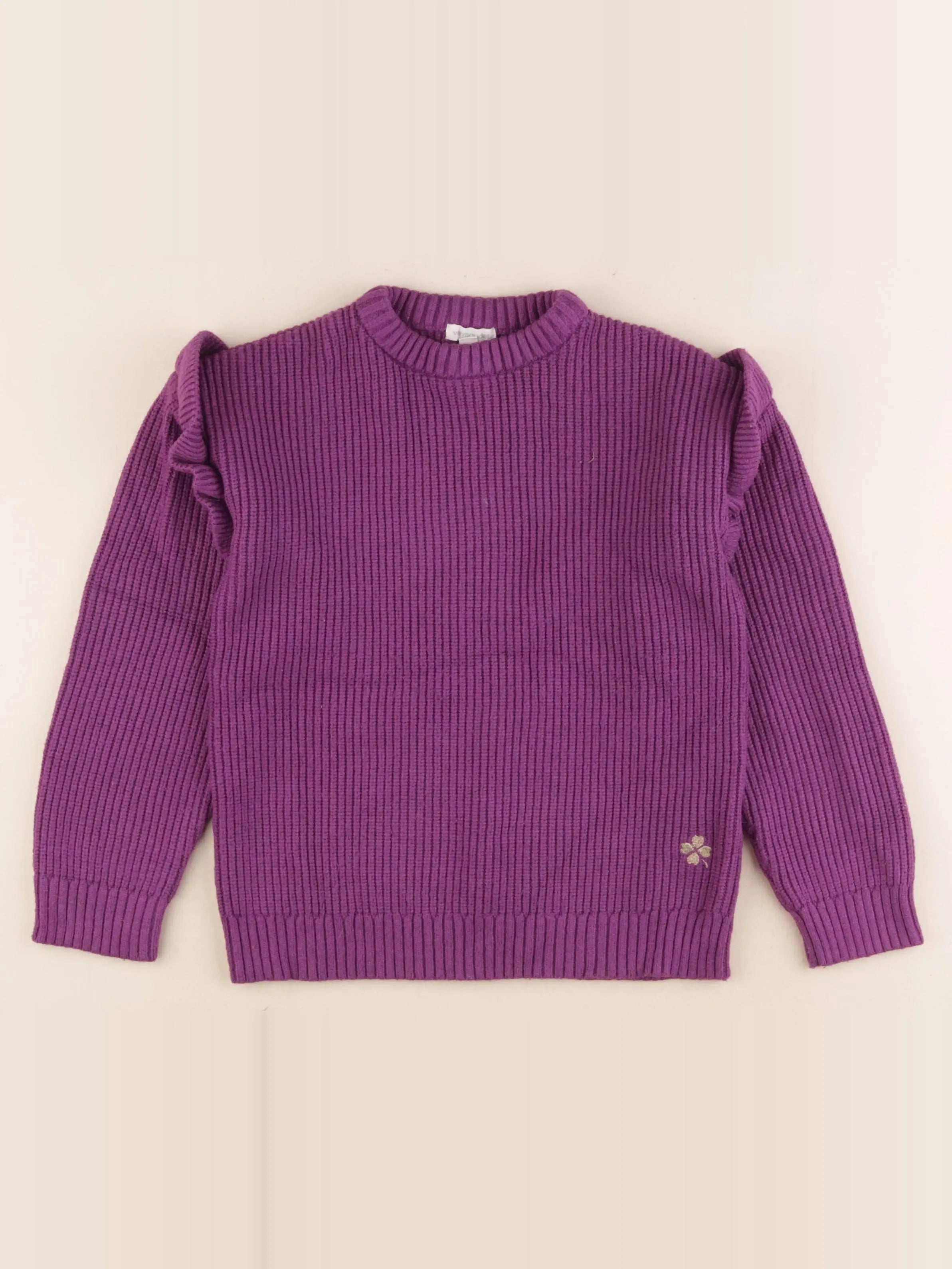 Vertbaudet - pull violet, or - 8 ans