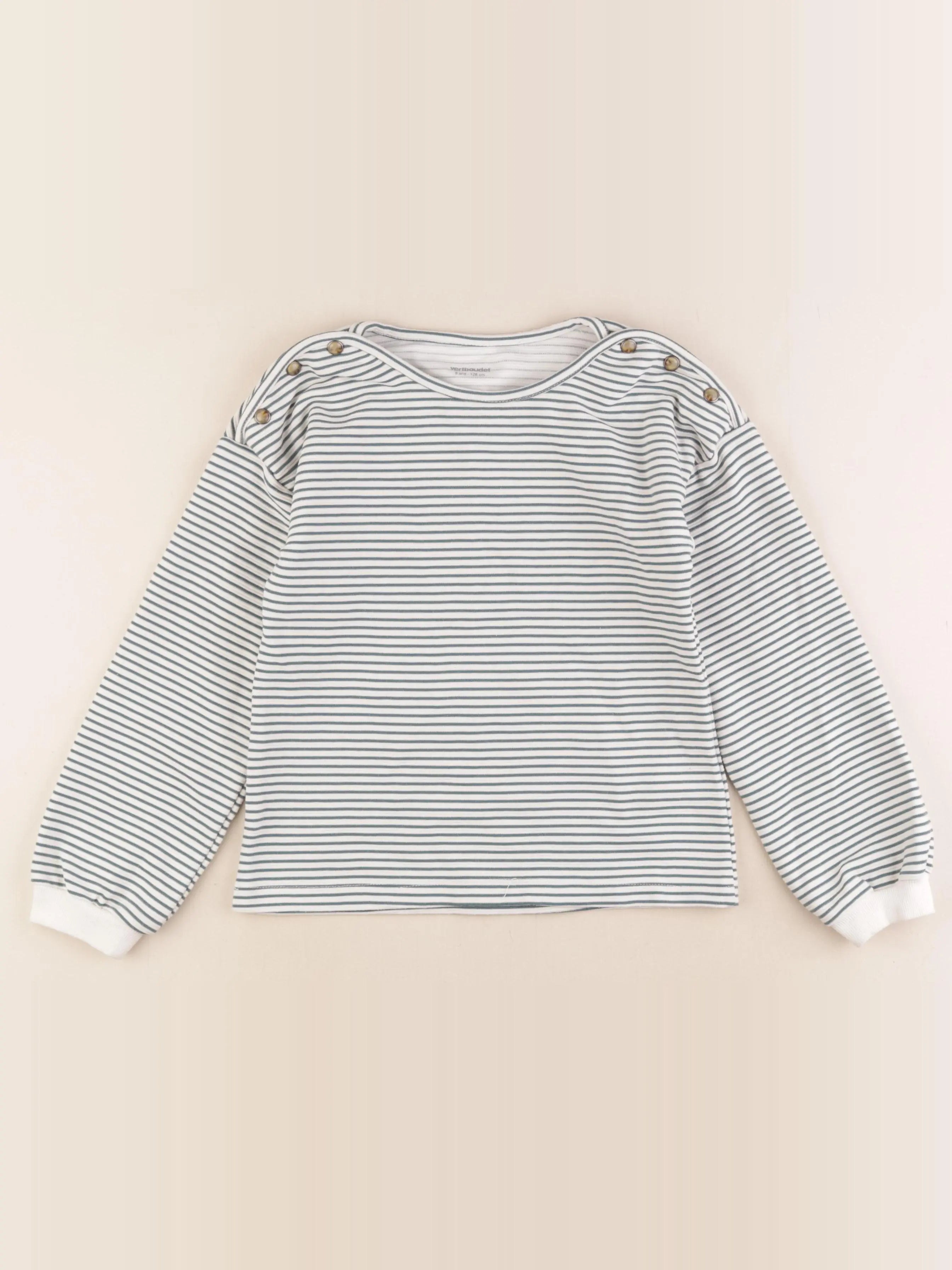 Vertbaudet - sweat blanc, bleu - 8 ans