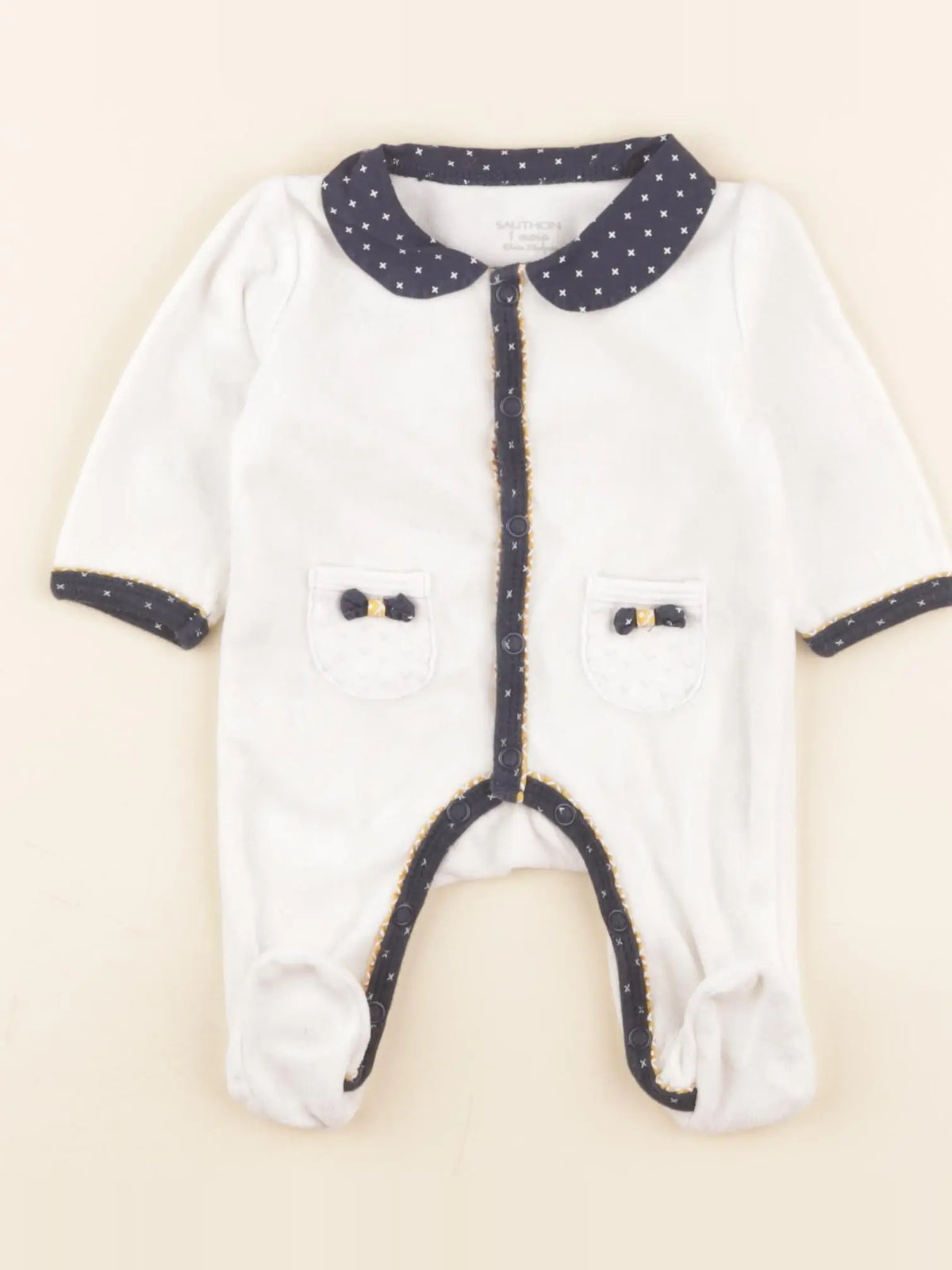 Sauthon - pyjama velours blanc, bleu - 1 mois