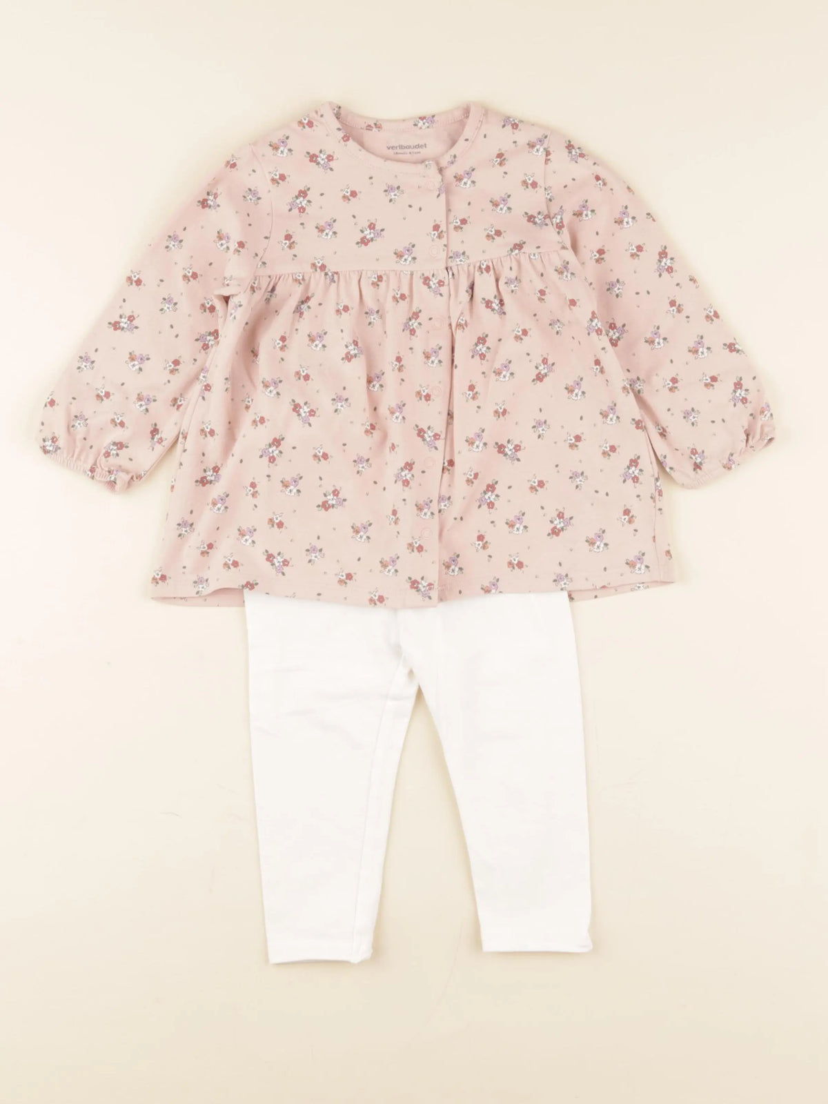 Vertbaudet - ensemble blanc, rose - 18 mois
