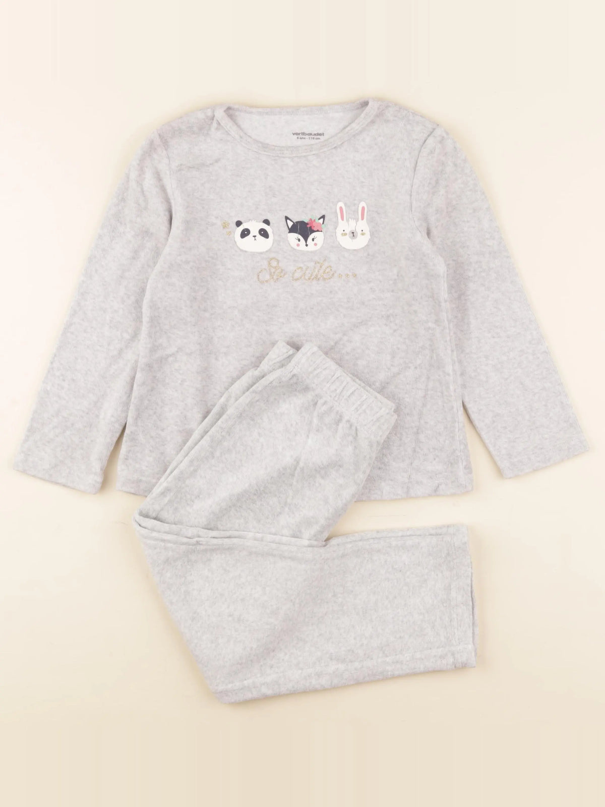 Vertbaudet - pyjama velours gris, or - 6 ans