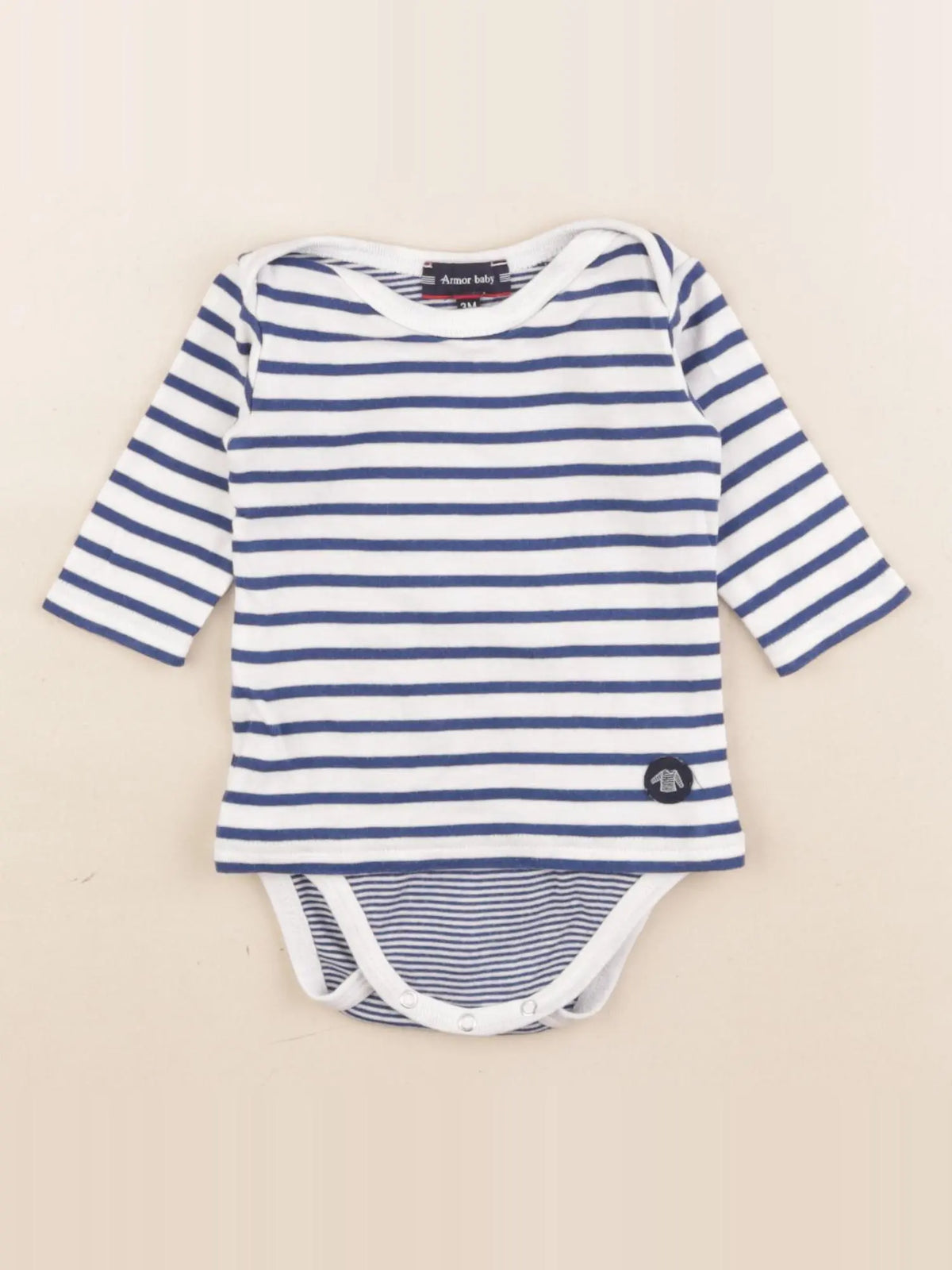 Armor Lux - body tee-shirt blanc, bleu - 3 mois