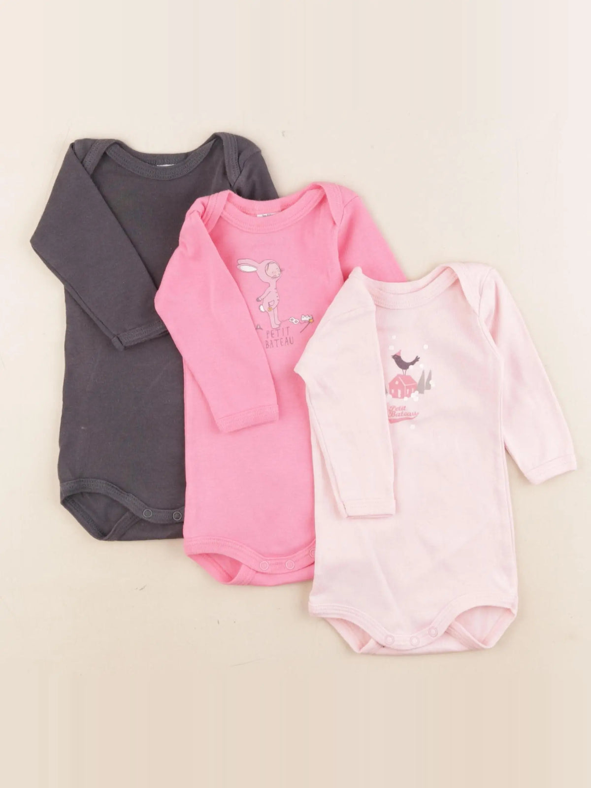 Petit Bateau - lot de 3 bodies en coton multicolore - 3 mois