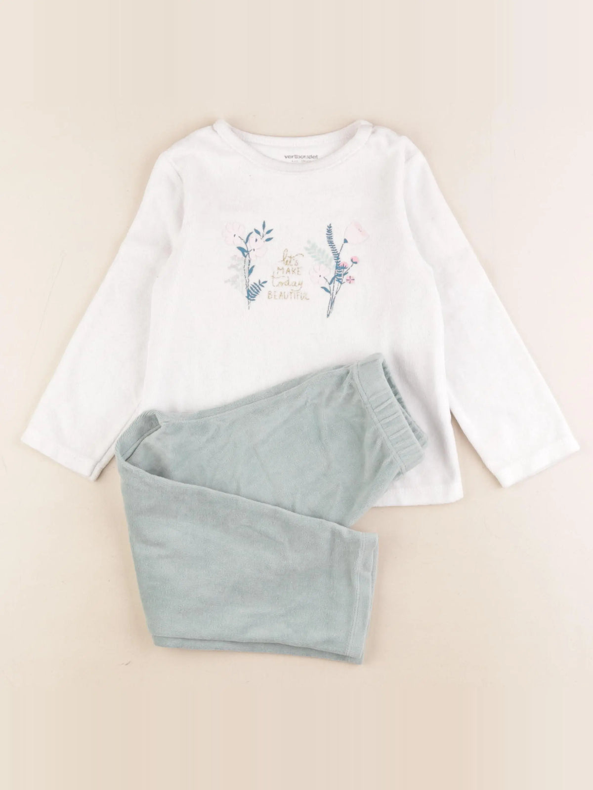 Vertbaudet - pyjama velours vert, blanc - 4 ans