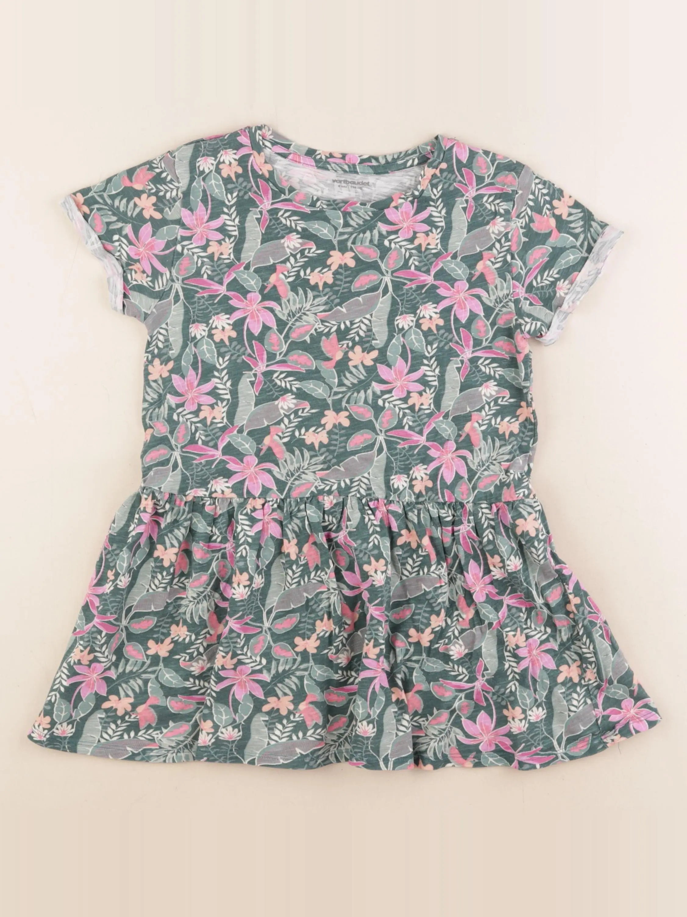 Vertbaudet - robe vert, rose - 6 ans