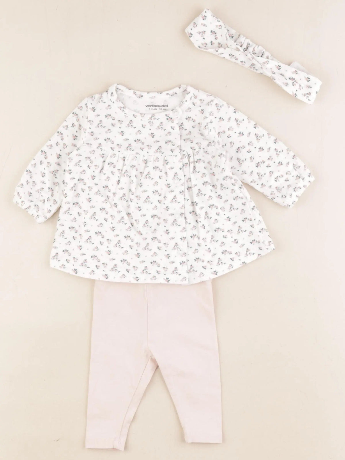 Vertbaudet - ensemble rose, blanc - 1 mois