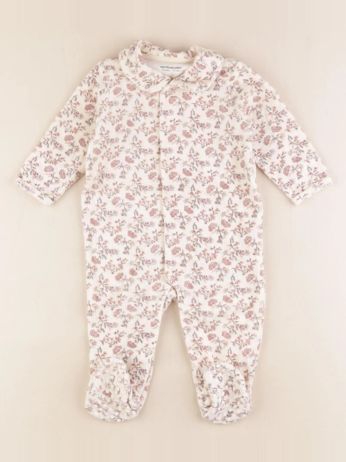 Vertbaudet - pyjama velours beige, rose - 9 mois