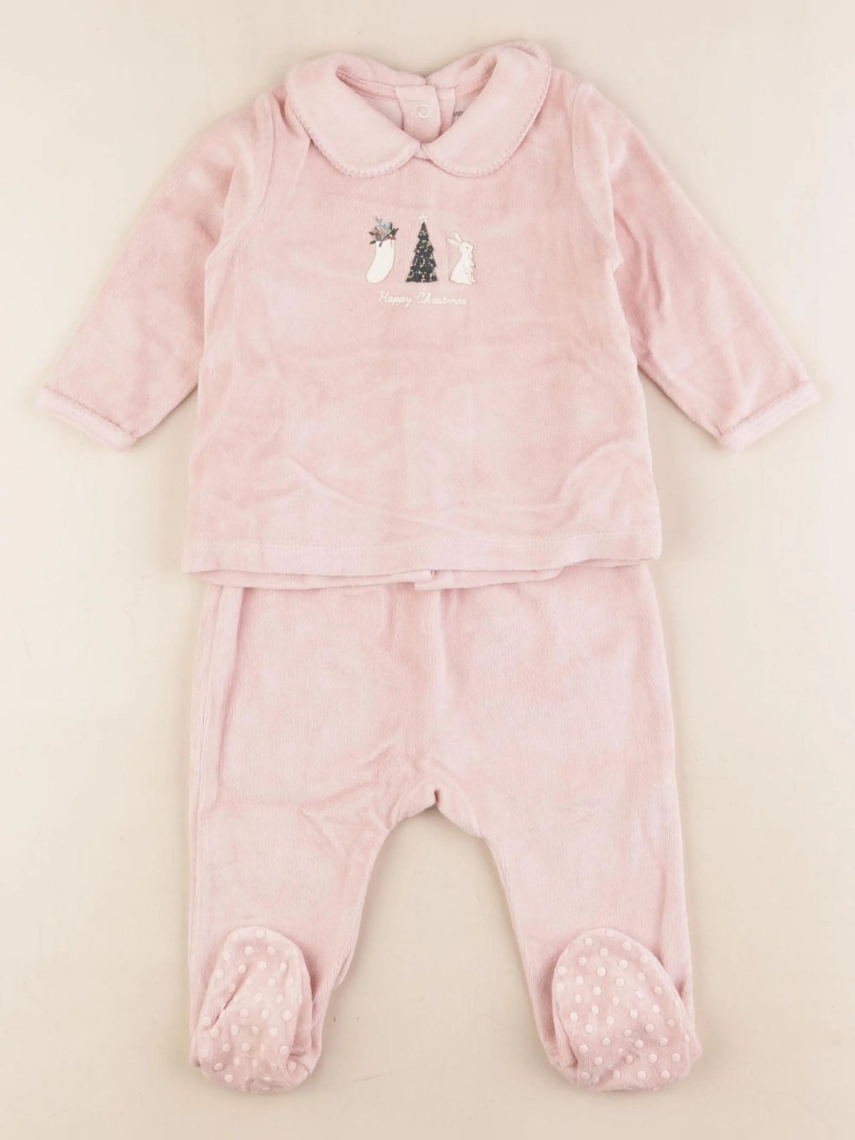 Vertbaudet - pyjama velours rose - 9 mois