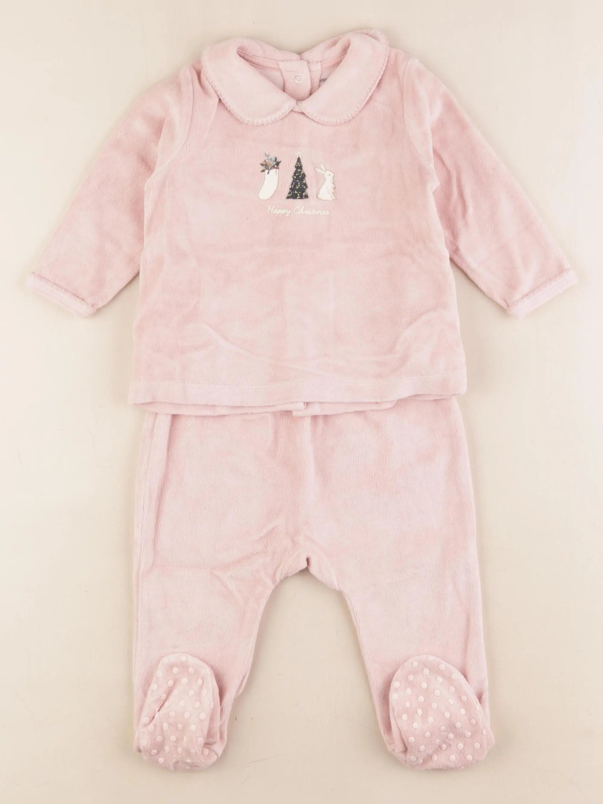 Vertbaudet - pyjama velours rose - 9 mois