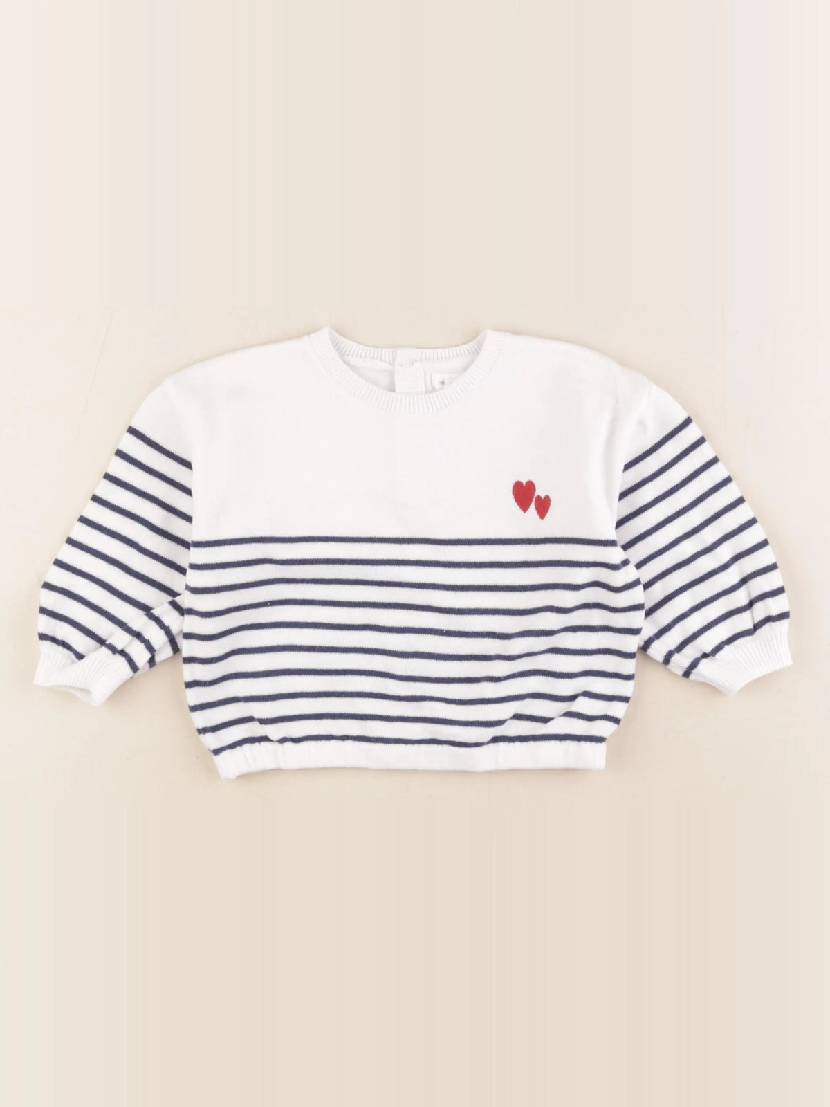 Vertbaudet - pull blanc, bleu - 9 mois