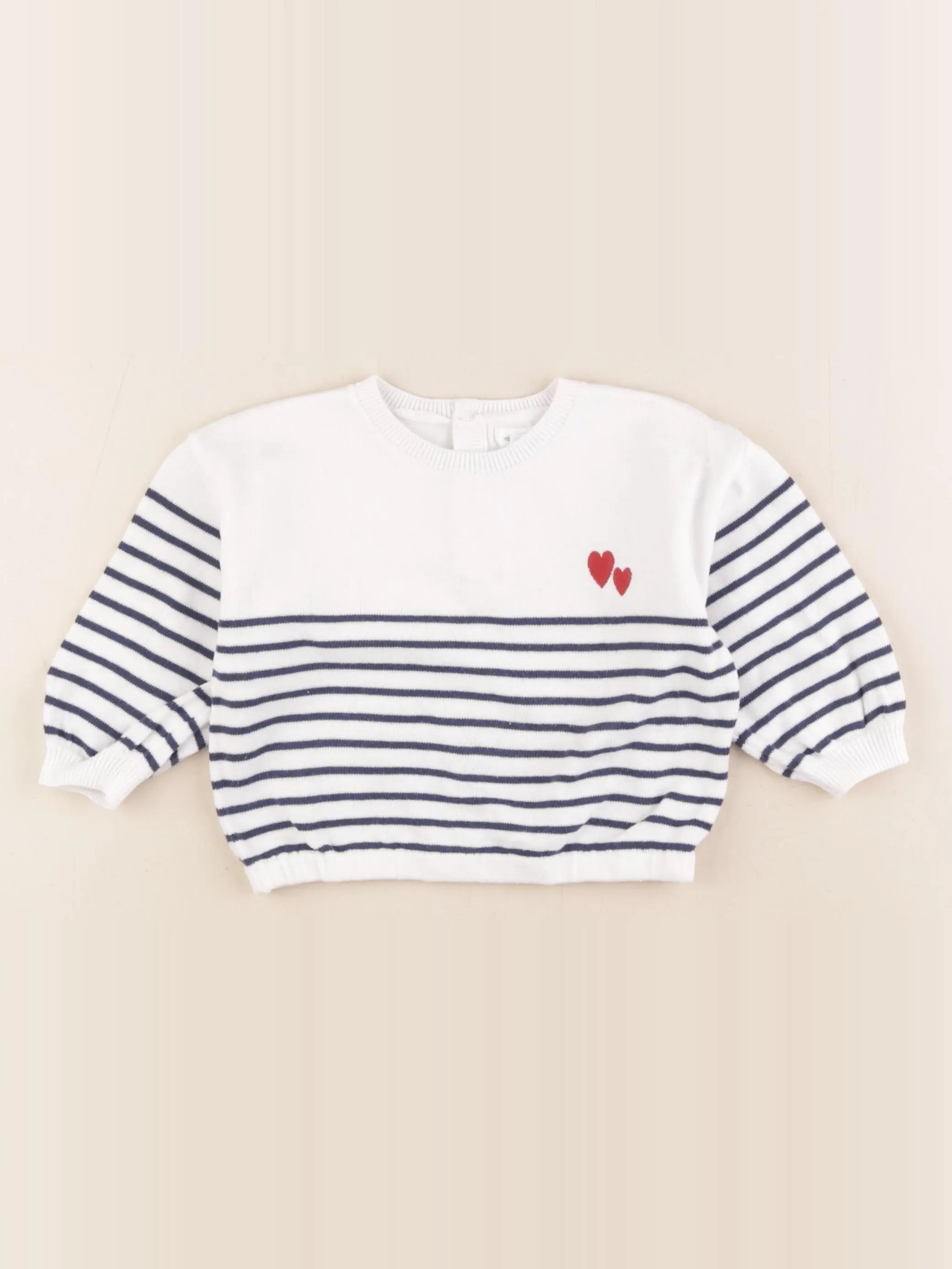 Vertbaudet - pull blanc, bleu - 9 mois