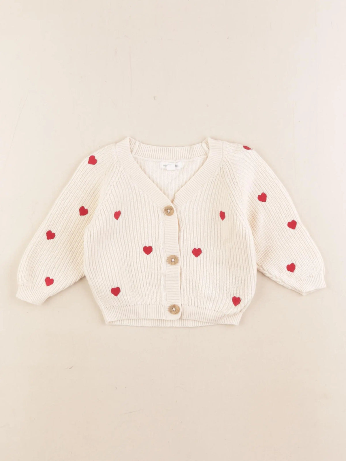 Vertbaudet - gilet beige, rouge - 3 mois