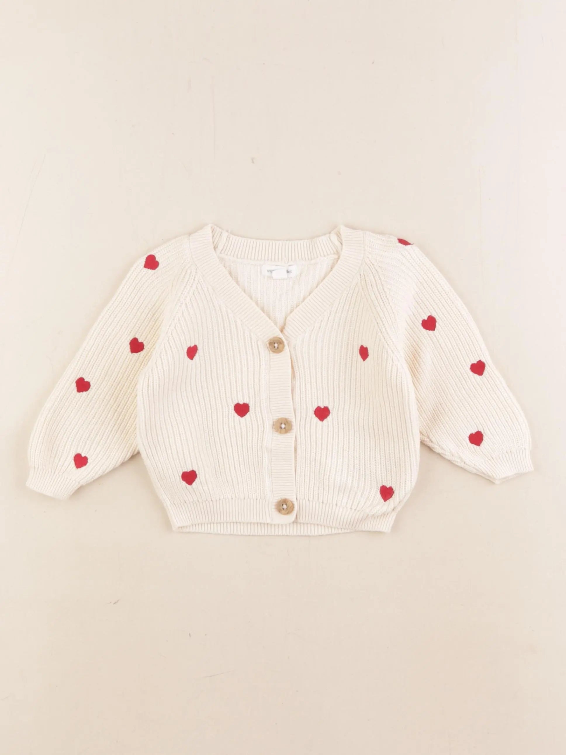 Vertbaudet - gilet beige, rouge - 3 mois