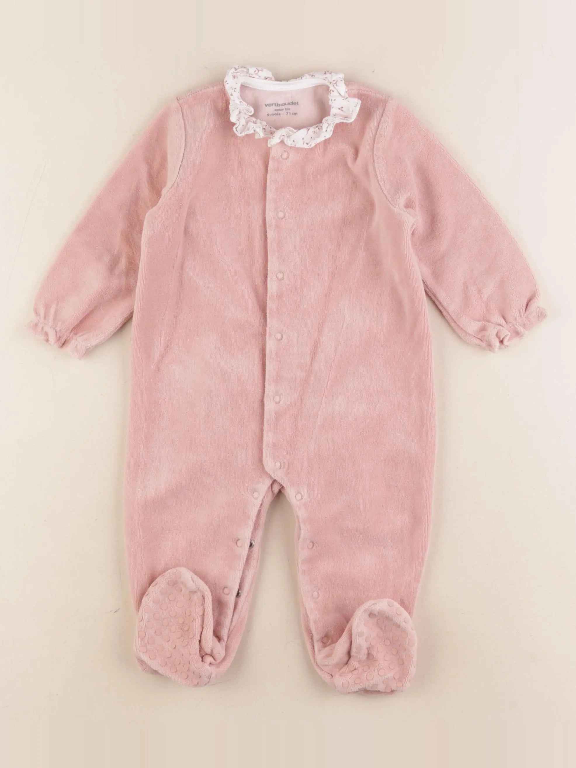 Vertbaudet - pyjama velours rose - 9 mois