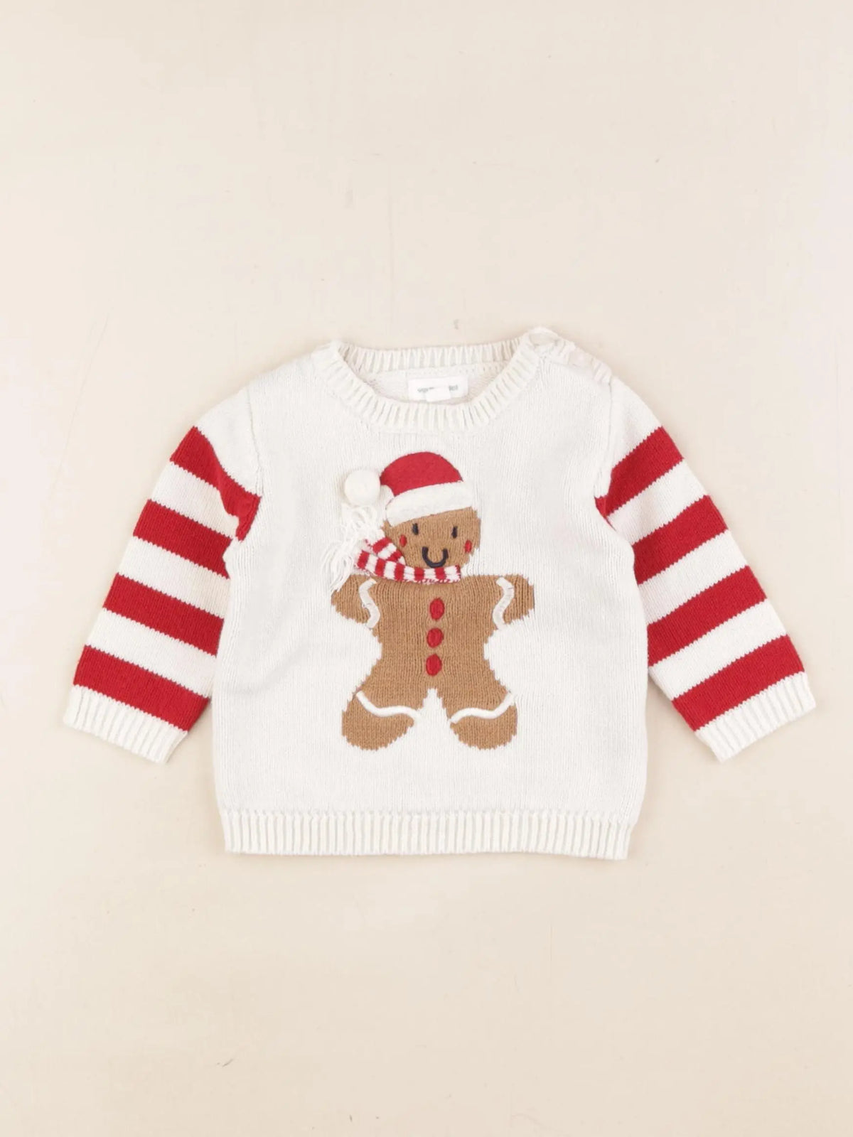 Vertbaudet - pull rouge, beige - 3 mois