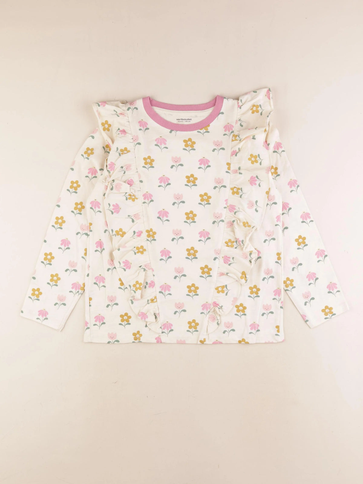 Vertbaudet - tee-shirt beige, rose - 10 ans