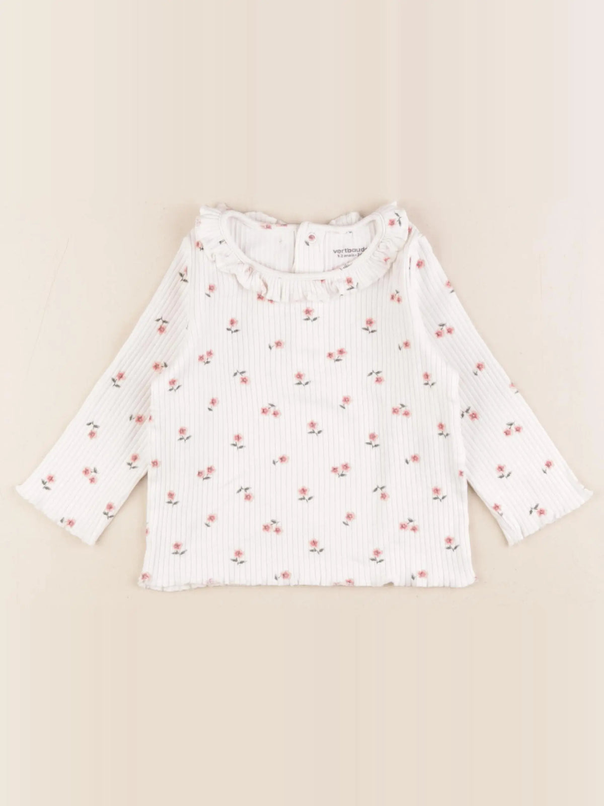 Vertbaudet - tee-shirt blanc, rose - 12 mois