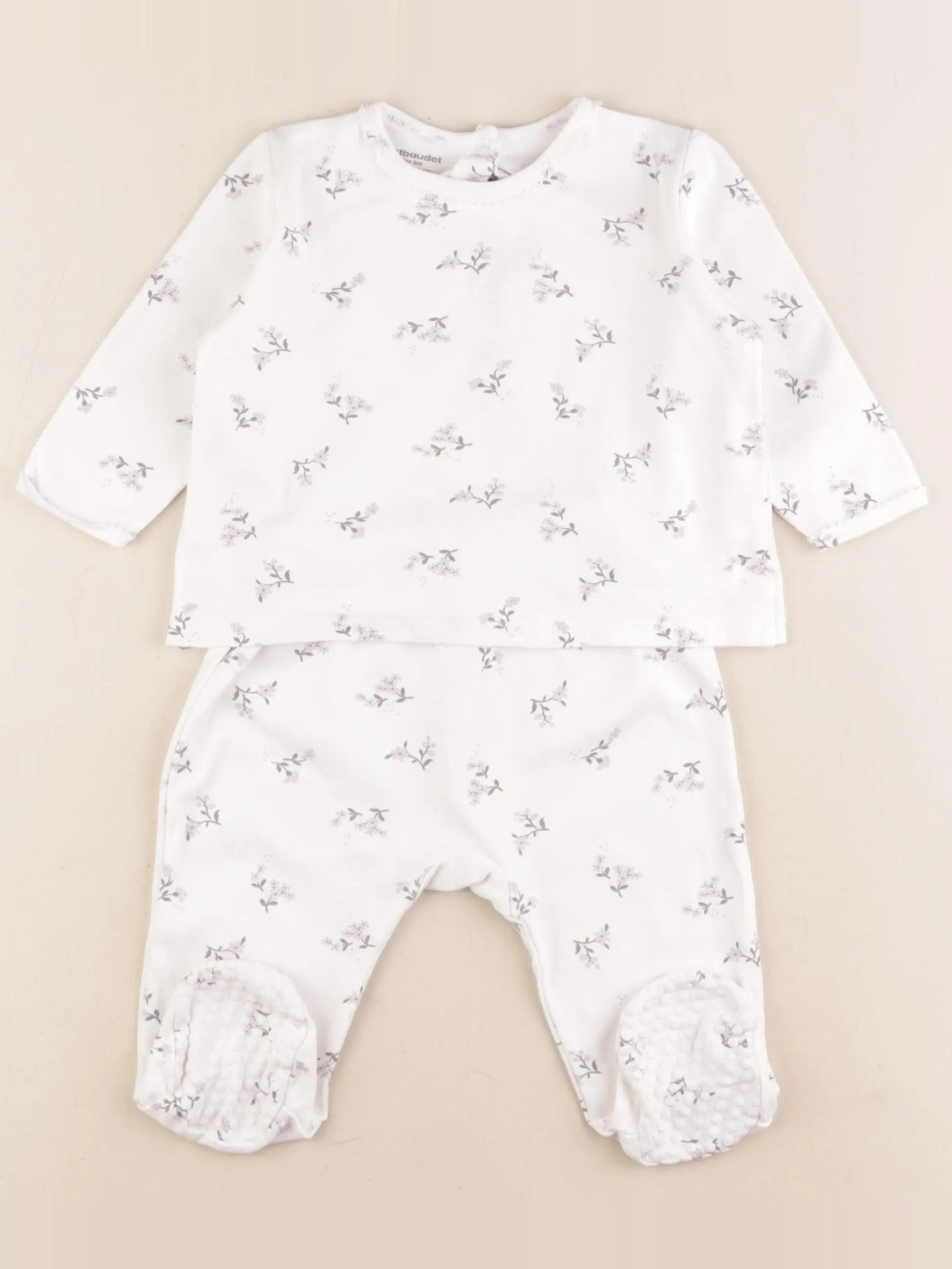 Vertbaudet - pyjama coton blanc, violet - 12 mois
