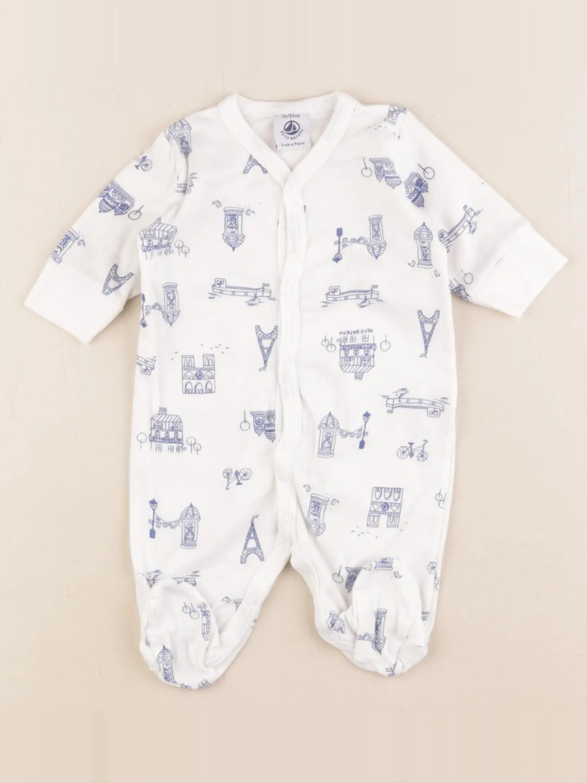 Petit Bateau - pyjama coton blanc, bleu - 1 mois