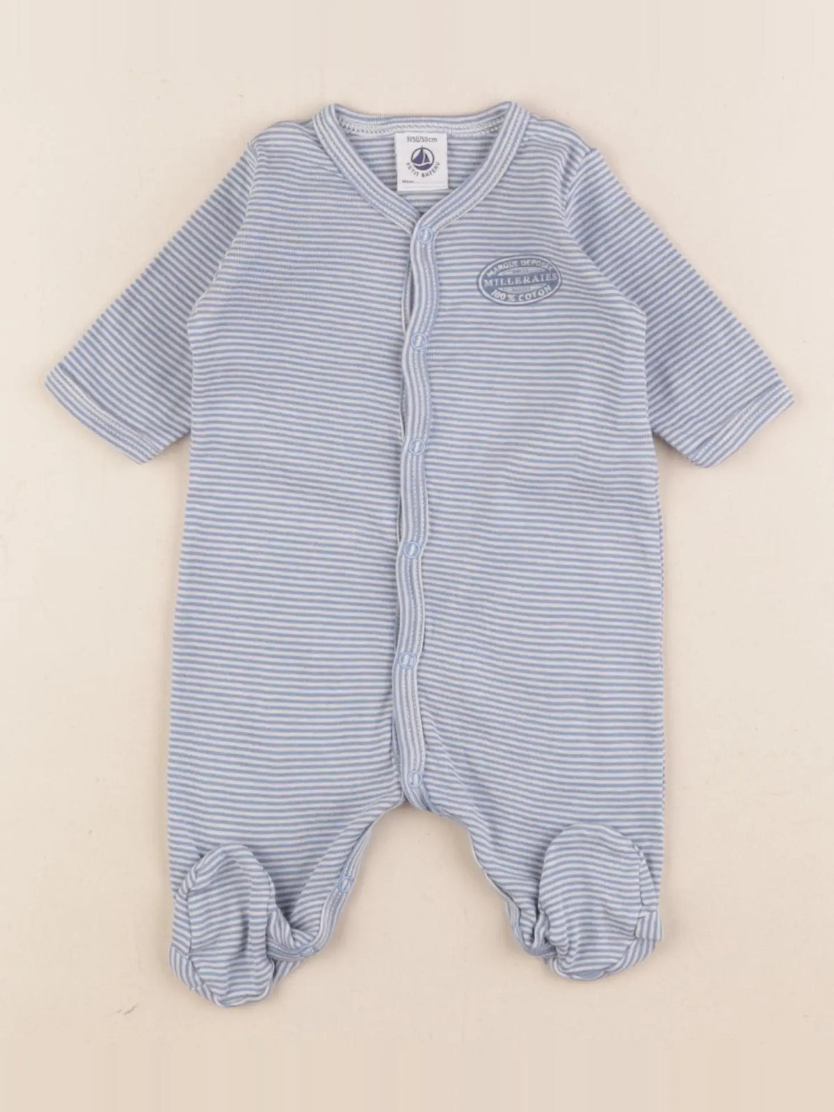 Petit Bateau - pyjama coton bleu - 0 mois