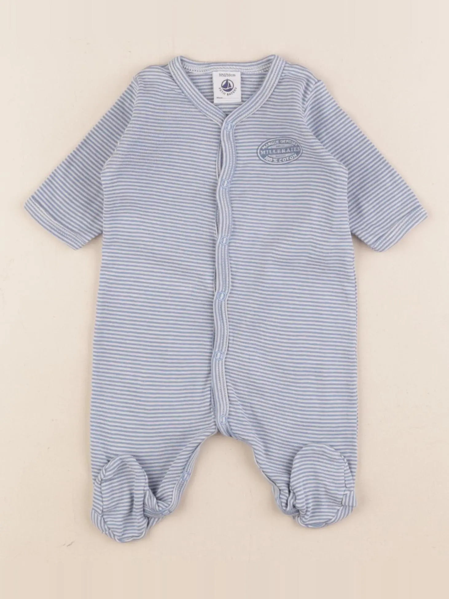 Petit Bateau - pyjama coton bleu - 0 mois