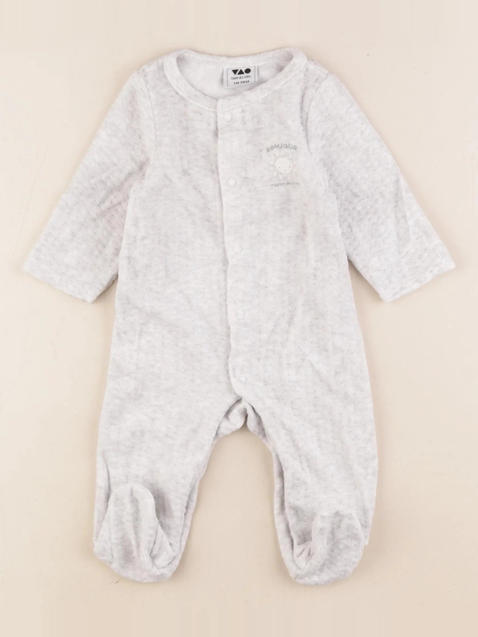 Tape à l'oeil - pyjama velours gris - 3 mois