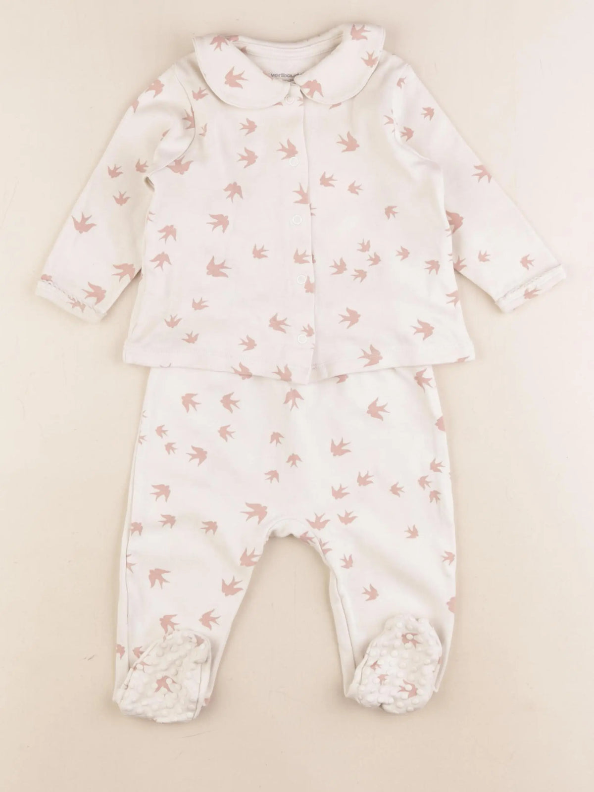 Vertbaudet - pyjama coton beige, rose - 9 mois