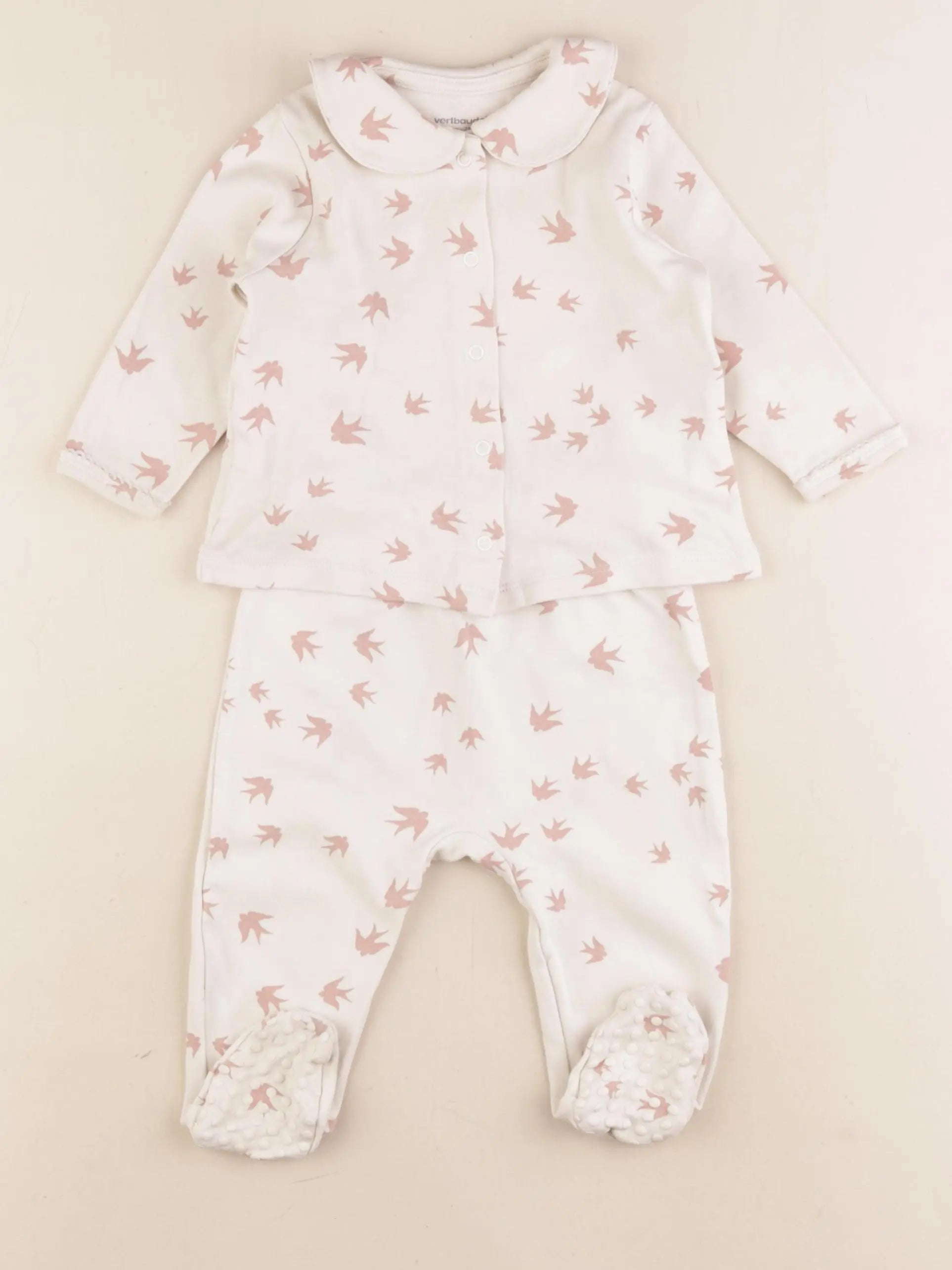 Vertbaudet - pyjama coton beige, rose - 9 mois