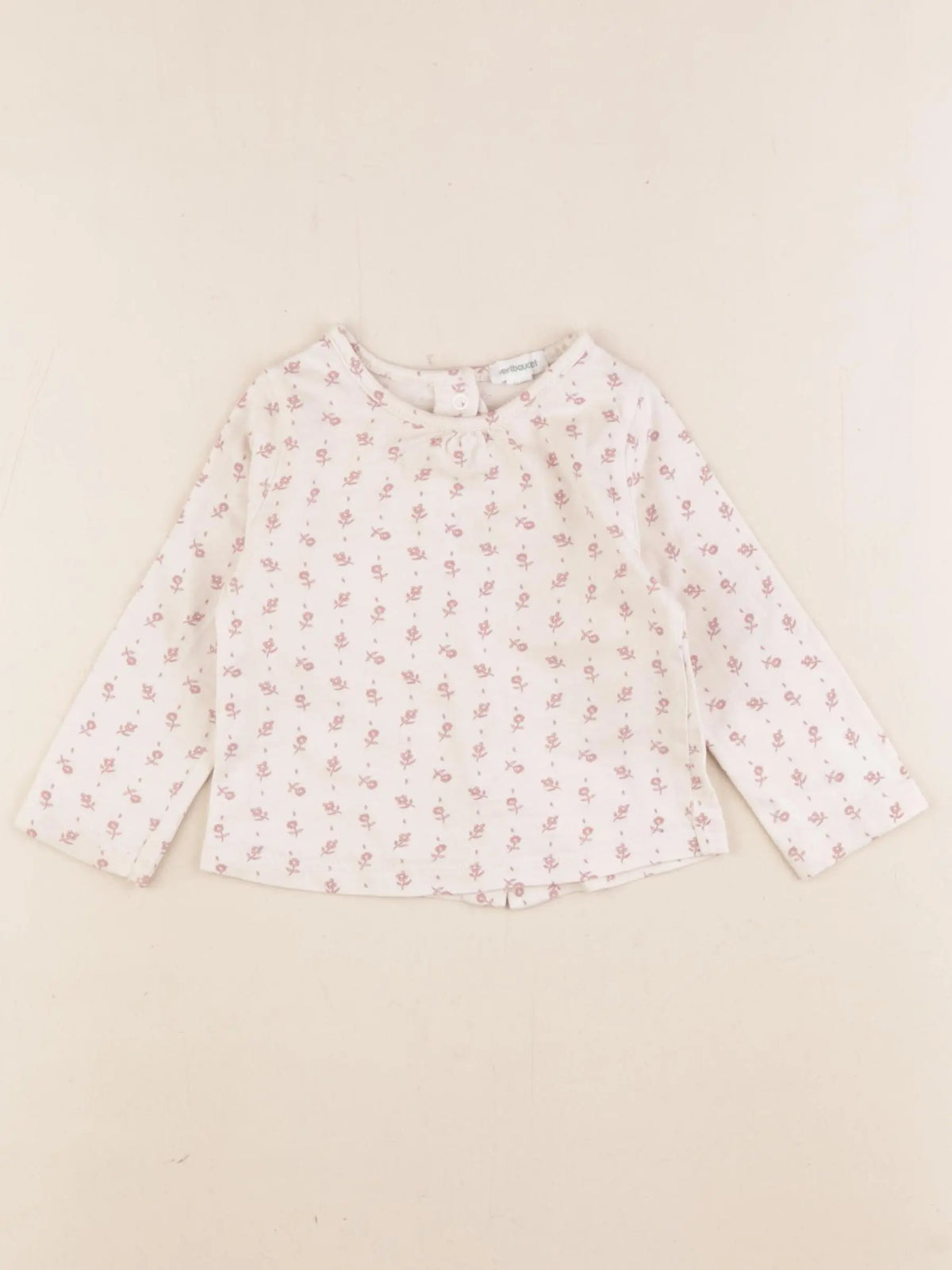 Vertbaudet - tee-shirt beige, rose - 9 mois