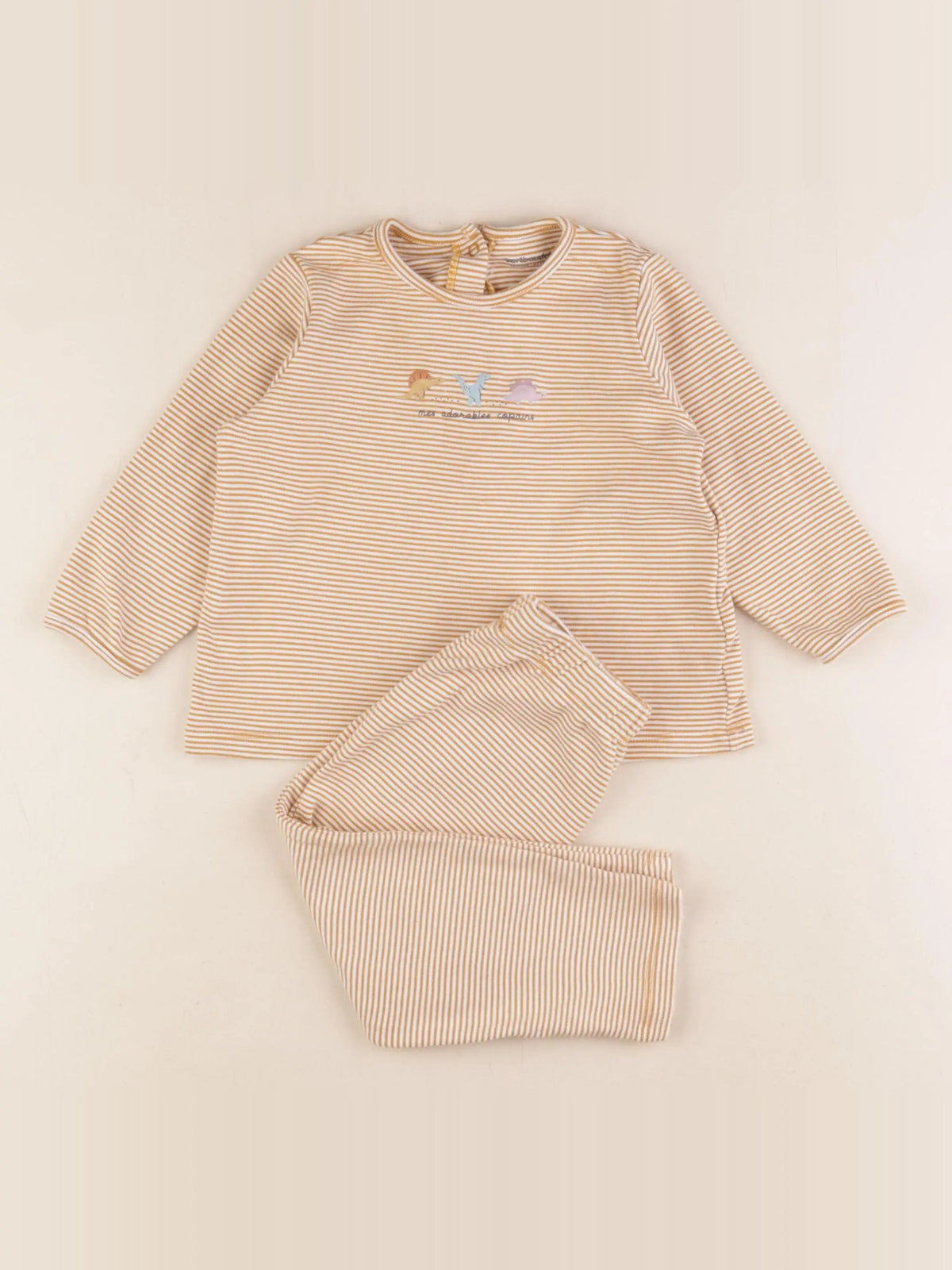Vertbaudet - pyjama coton jaune, beige - 18 mois