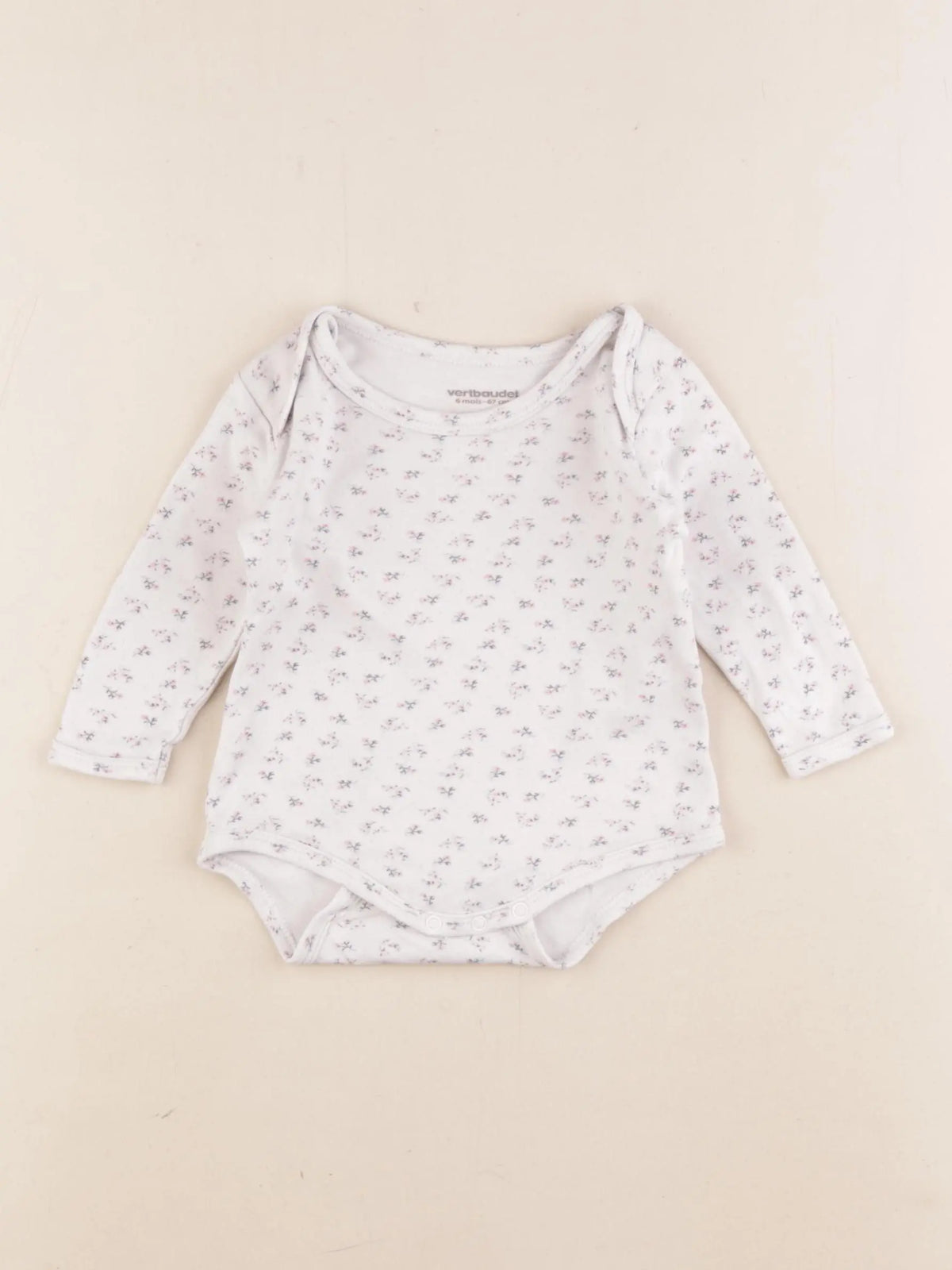 Vertbaudet - body blanc, rose - 6 mois