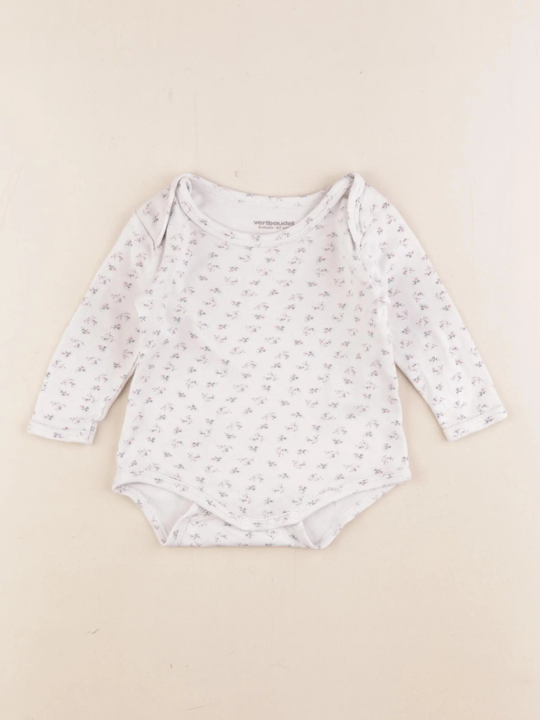 Vertbaudet - body blanc, rose - 6 mois