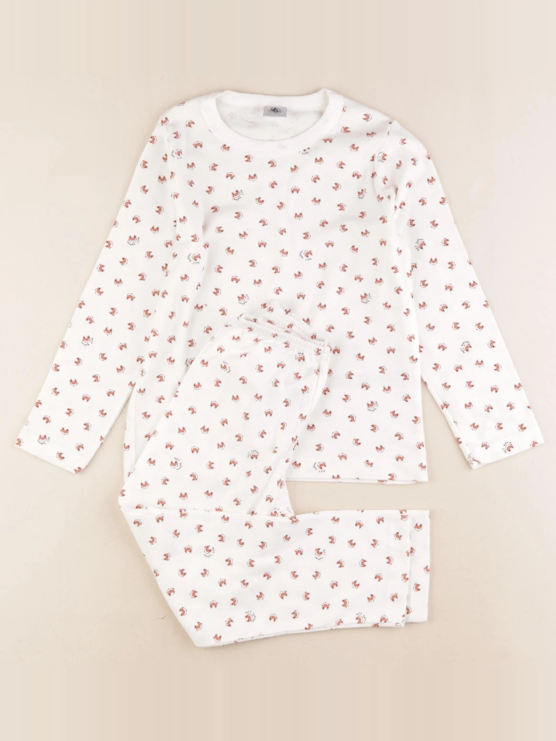 Petit Bateau - pyjama coton blanc, marron - 5 ans