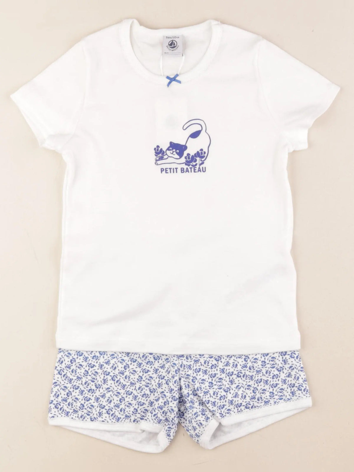 Petit Bateau - pyjama coton bleu, blanc - 5 ans