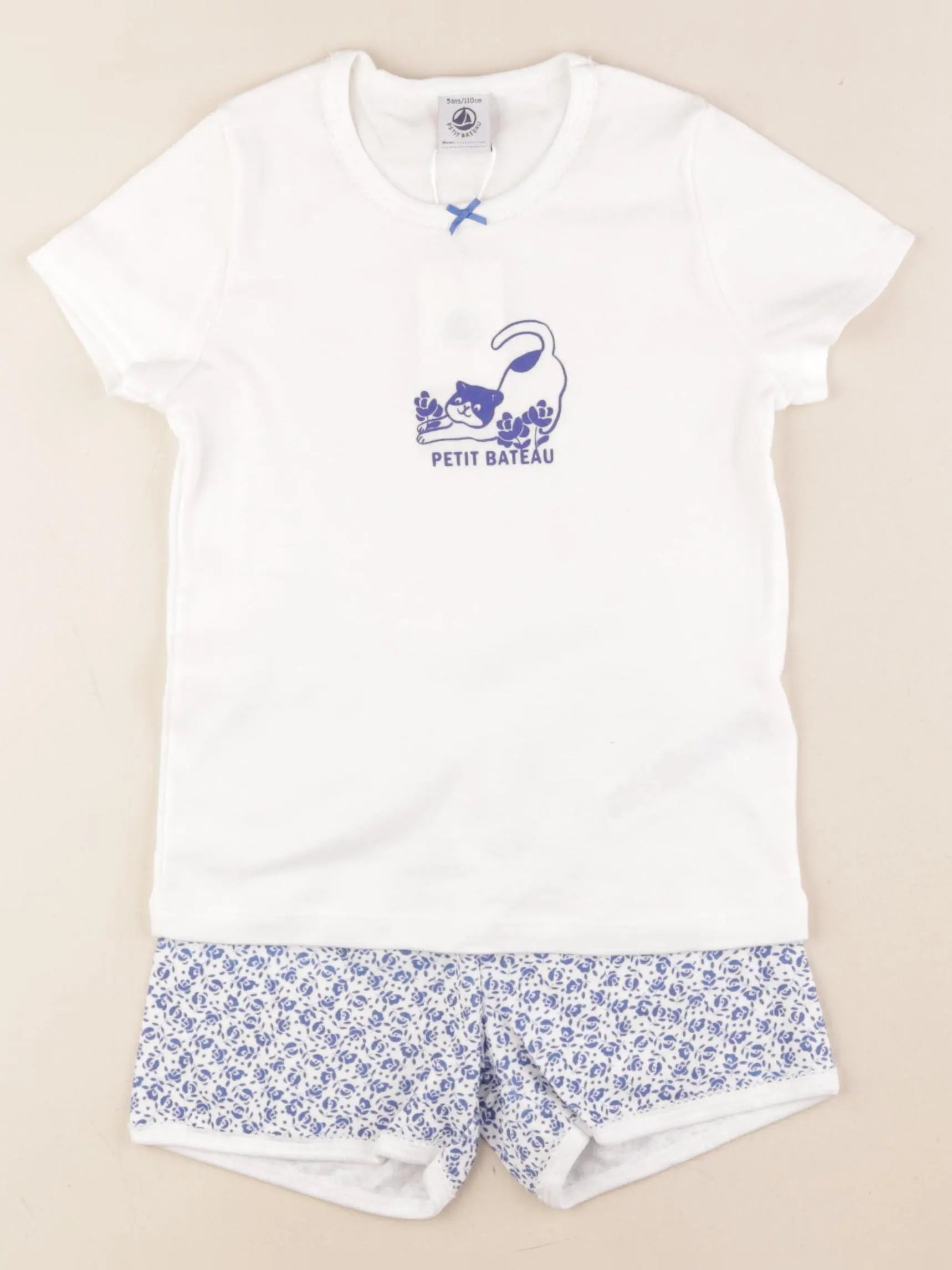 Petit Bateau - pyjama coton bleu, blanc - 5 ans