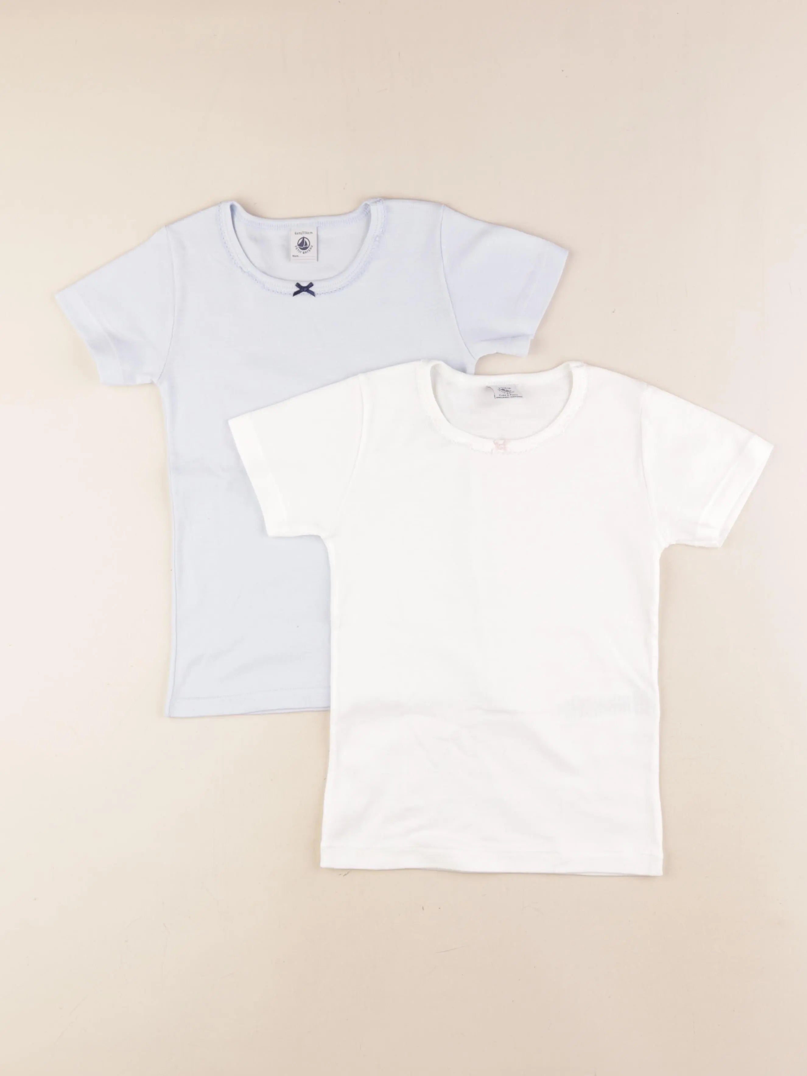 Petit Bateau - lot de 2 maillots de corps blanc, bleu - 6 ans