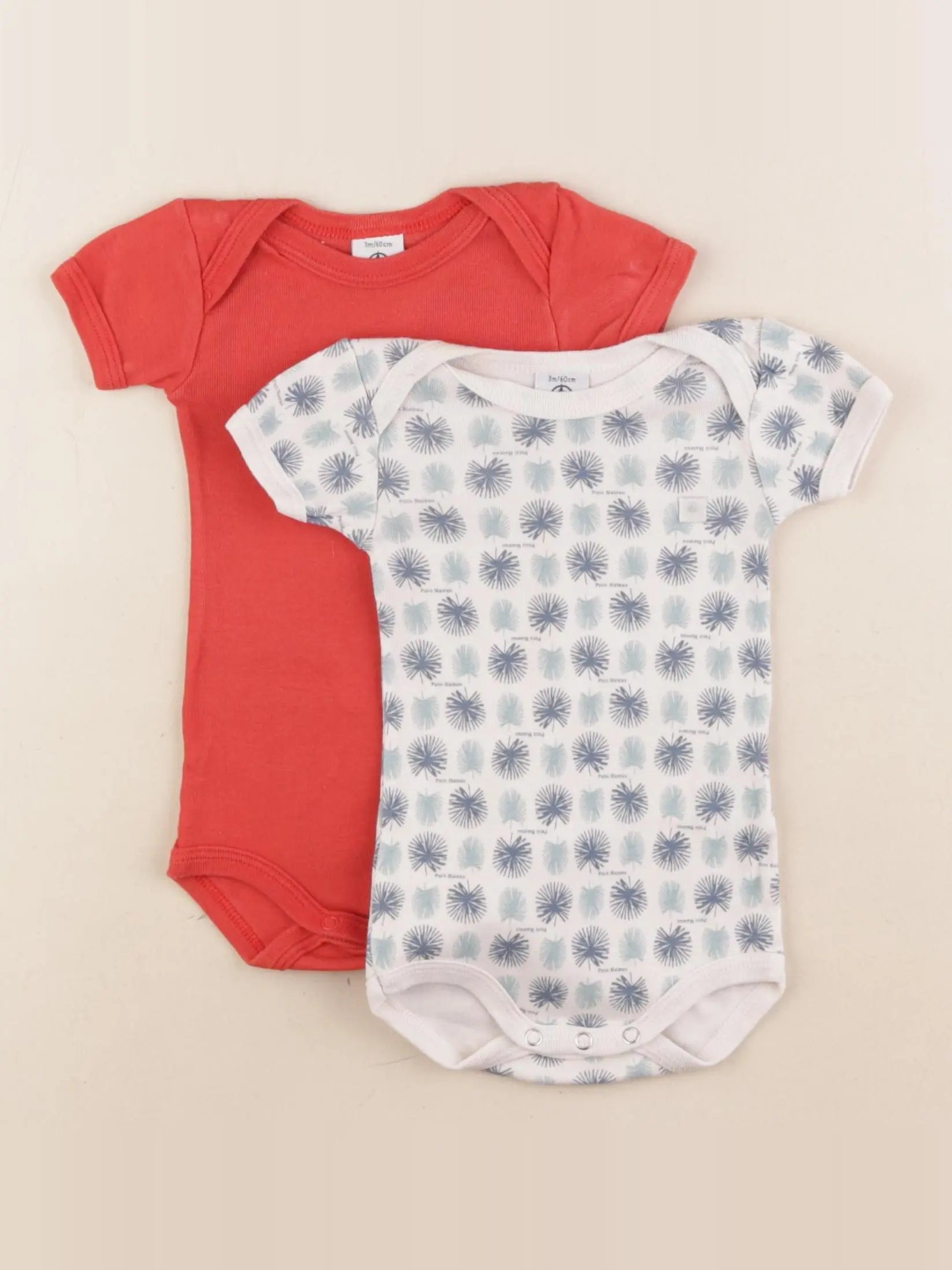 Petit Bateau - lot de 2 bodies en coton bleu, rouge - 3 mois