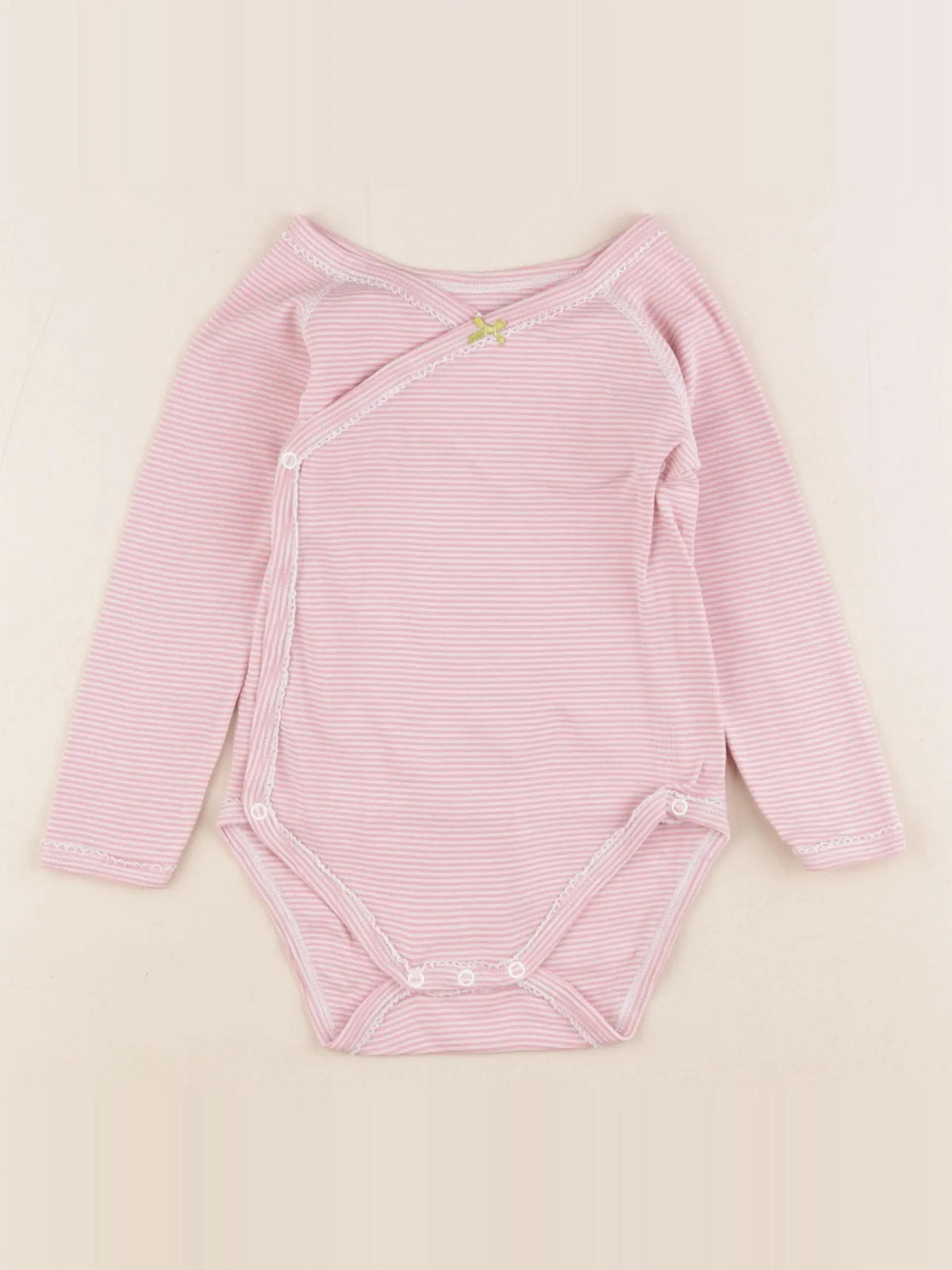 Petit Bateau - body blanc, rose - 1 an