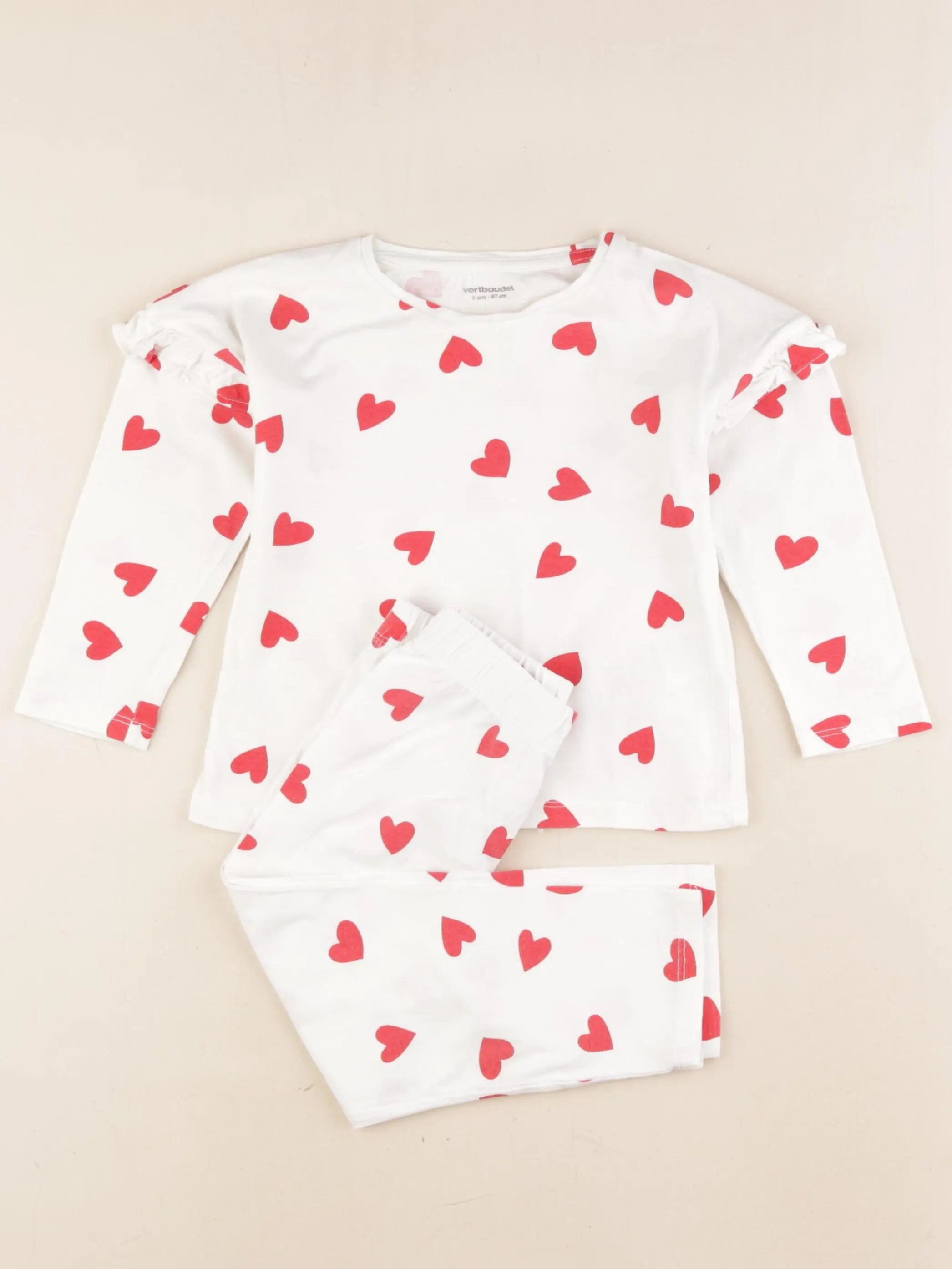 Vertbaudet - pyjama coton blanc, rouge - 3 ans