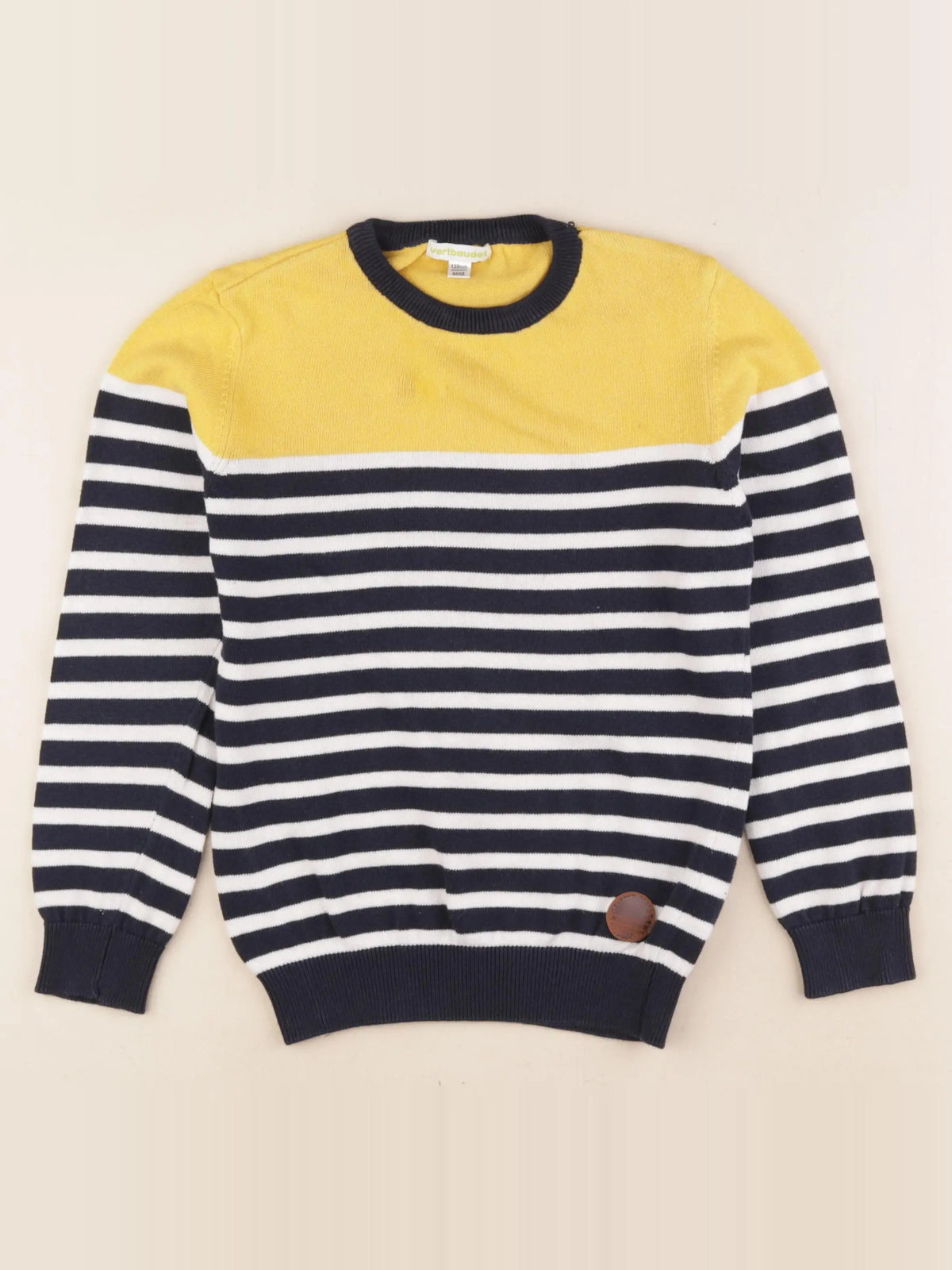 Vertbaudet - pull bleu, jaune - 7 ans