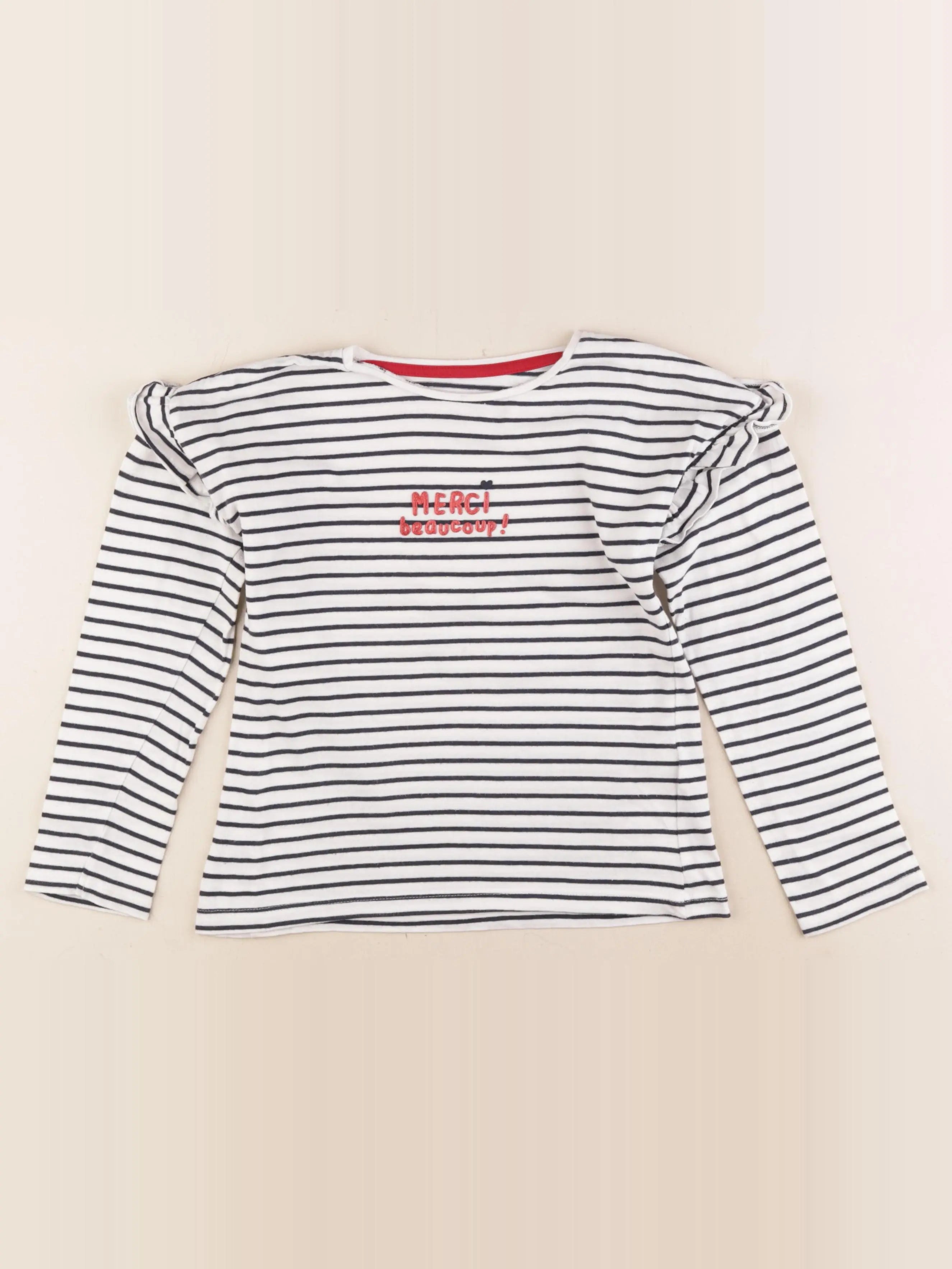 Vertbaudet - tee-shirt blanc, bleu - 8 ans