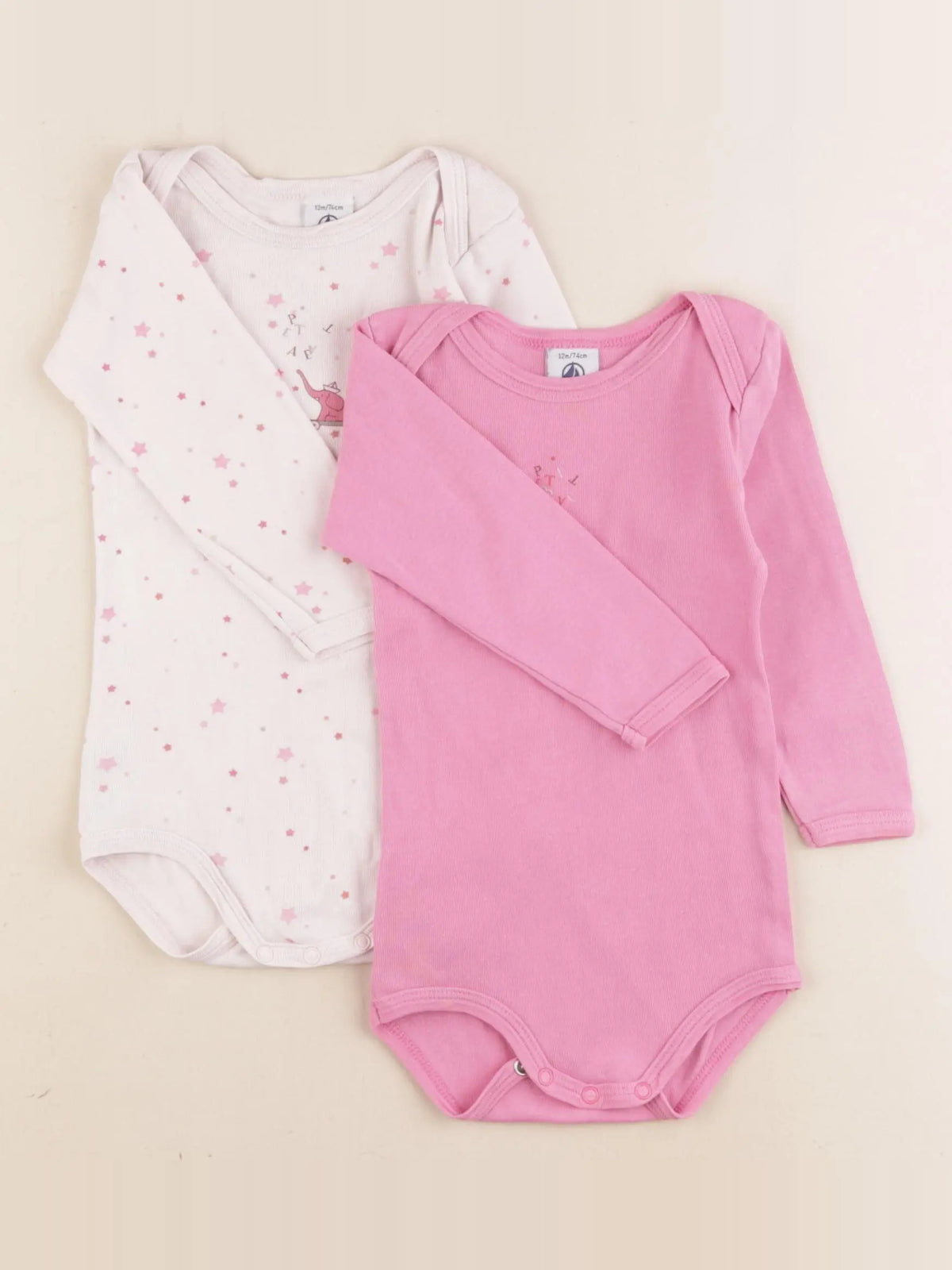Petit Bateau - lot de 2 bodies en coton rose - 12 mois
